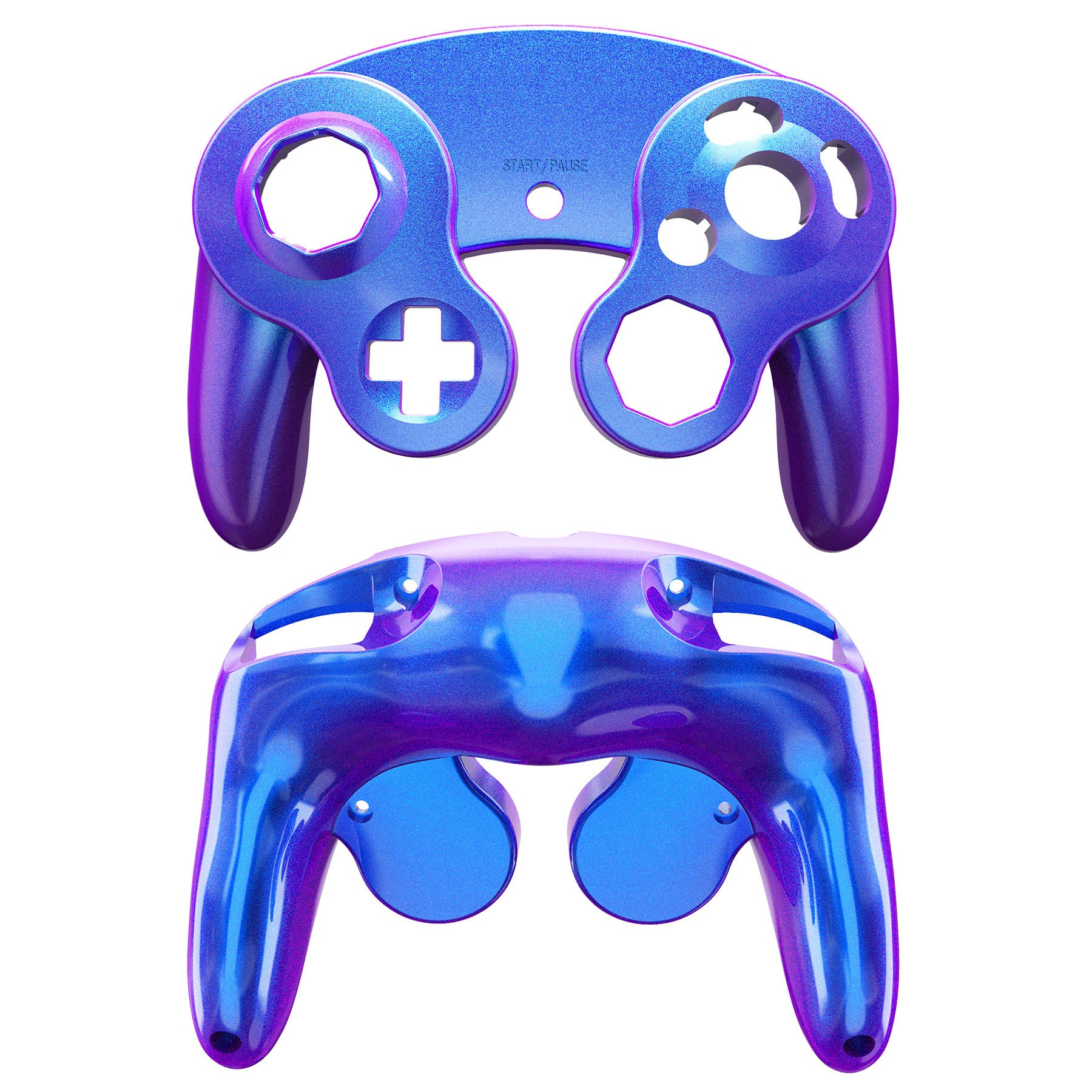 eXtremeRate Chameleon Purple Blue Replacement Faceplate & Backplate with Buttons for Nintendo GameCube Controller (GCNP3004) - Customize Your GCN Controller for Gaming Tournaments & Retro Gaming Sessions