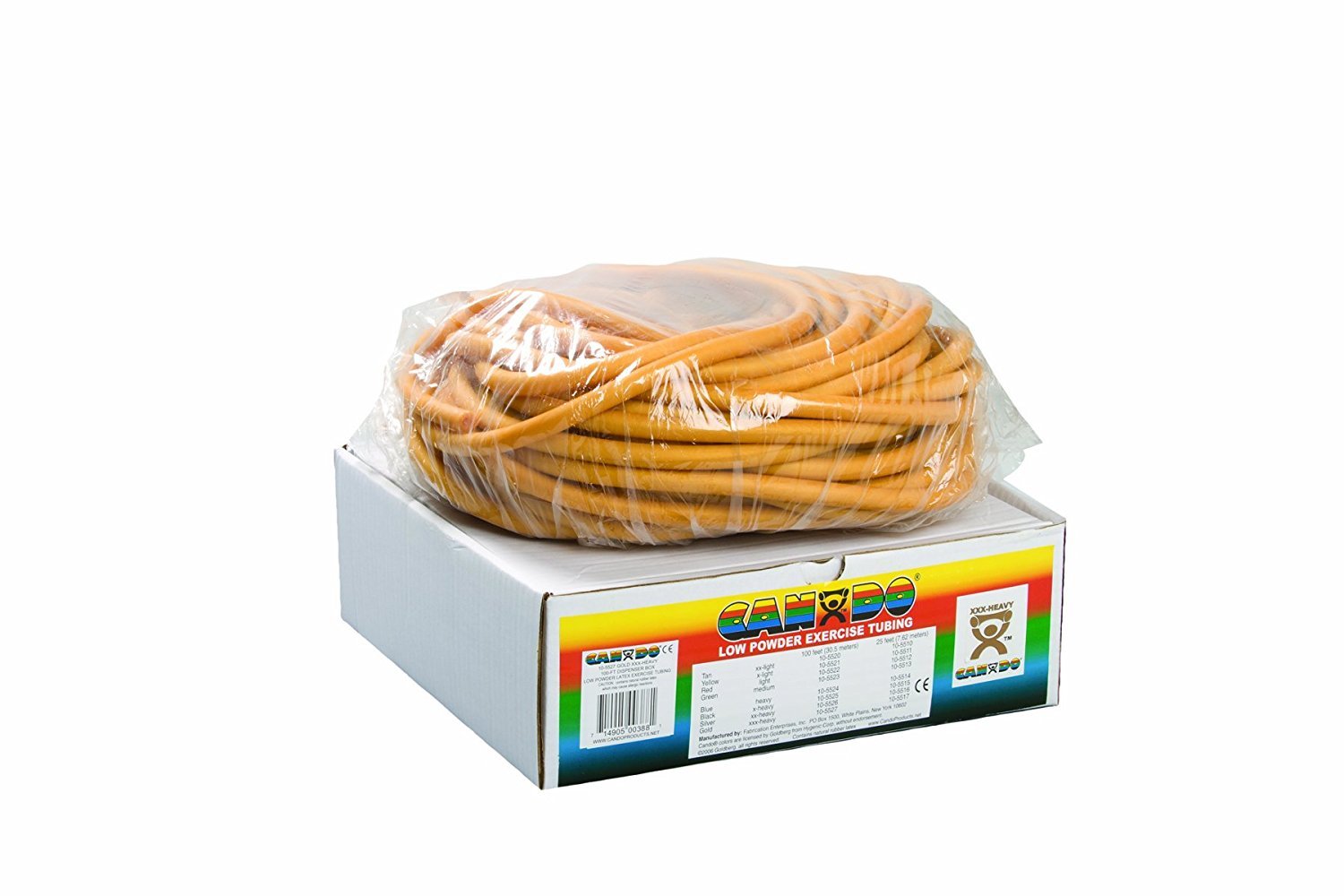 CanDo 10-5527 Exercise Resistance Bands - 100ft Heavy Duty Therapy Tubes (2X-Heavy, Gold) for Strength Training, Physical Therapy & Home Workouts