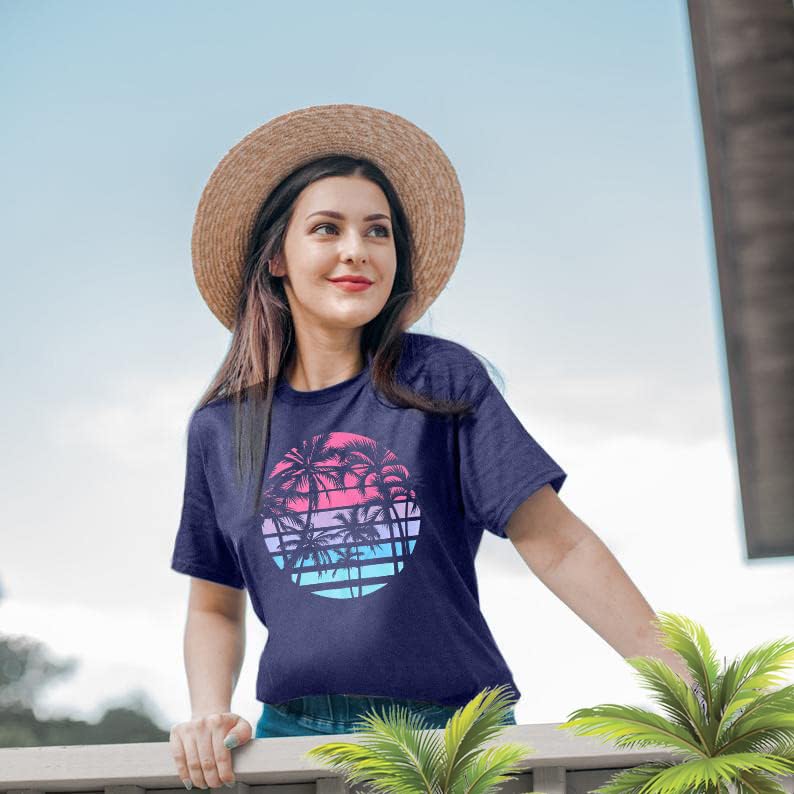 Women's Summer Beach Shirts with Palm Tree Print - Casual Vacation Tops for Tropical Getaways, Pool Parties & Beach Vacations