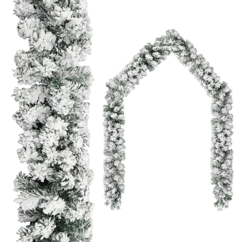 CHARMMA Christmas Garland Flocked Snow Green - 33 ft Artificial Xmas Holiday Garland for Indoor & Outdoor Decorations | Perfect for Fireplace, Staircase, and Christmas Tree Decor