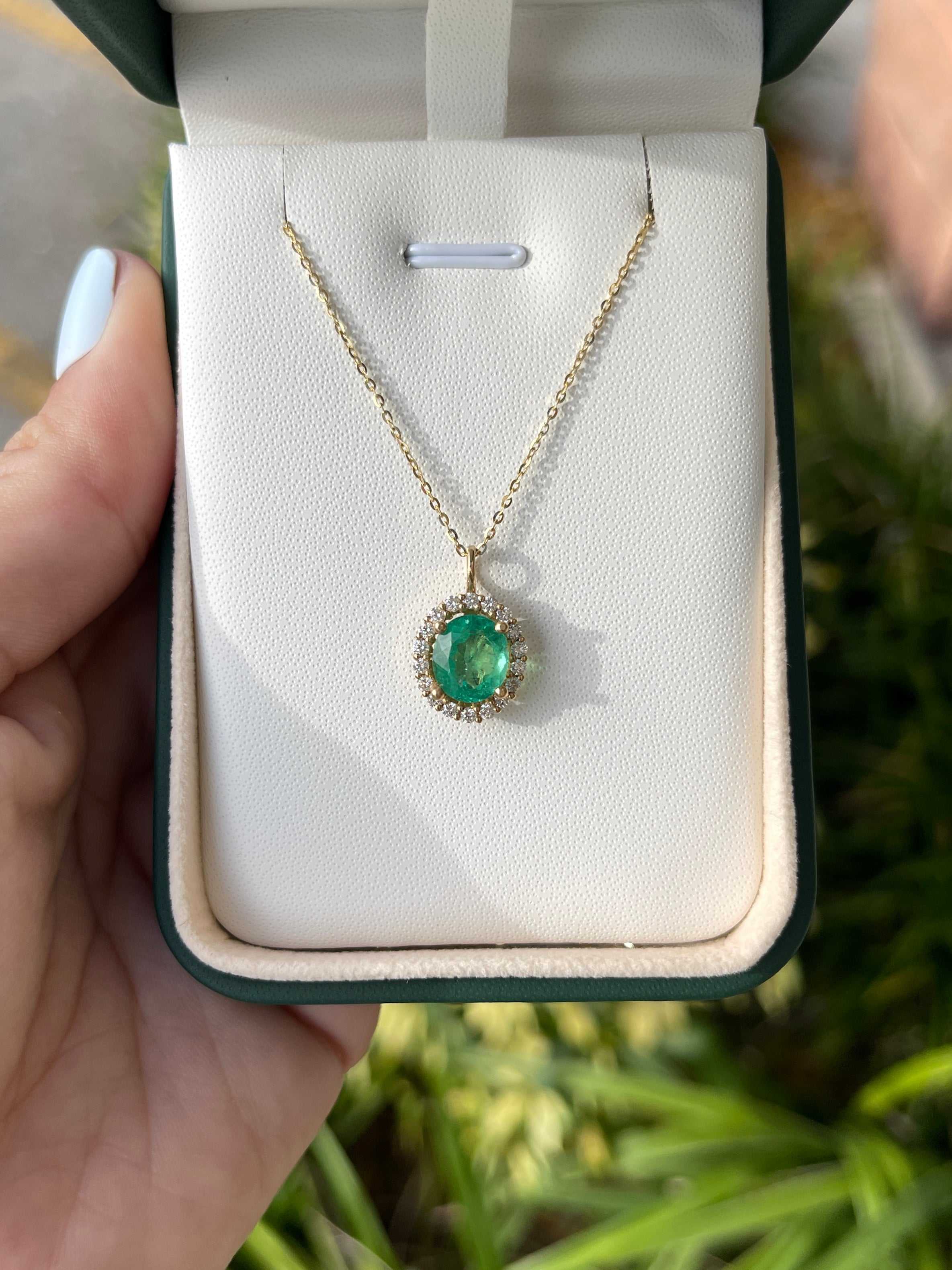 3.25tcw Emerald Oval & Diamond Halo 14K Gold Necklace for Women - Elegant Jewelry Gift for Anniversary, Birthday & Special Occasions