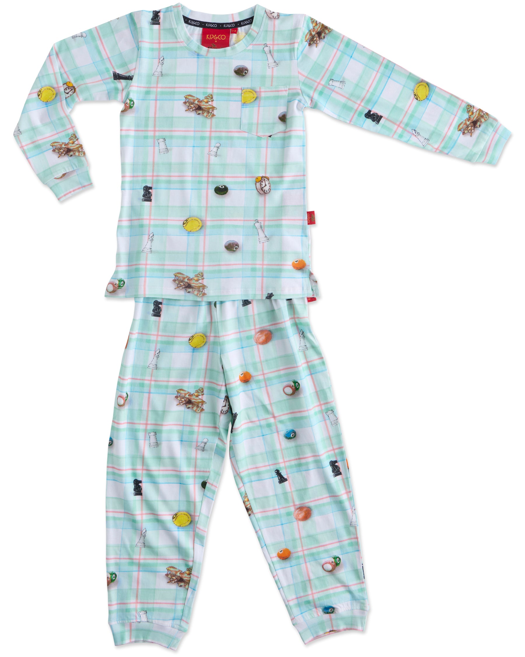Kip&Co x Eleventh Hour Snookered Tartan Kids Organic Cotton Long Sleeve Top & Pants Pajama Set - Soft & Comfortable Sleepwear for Boys & Girls - Perfect for Bedtime, Lounging & Family Matching Pajamas