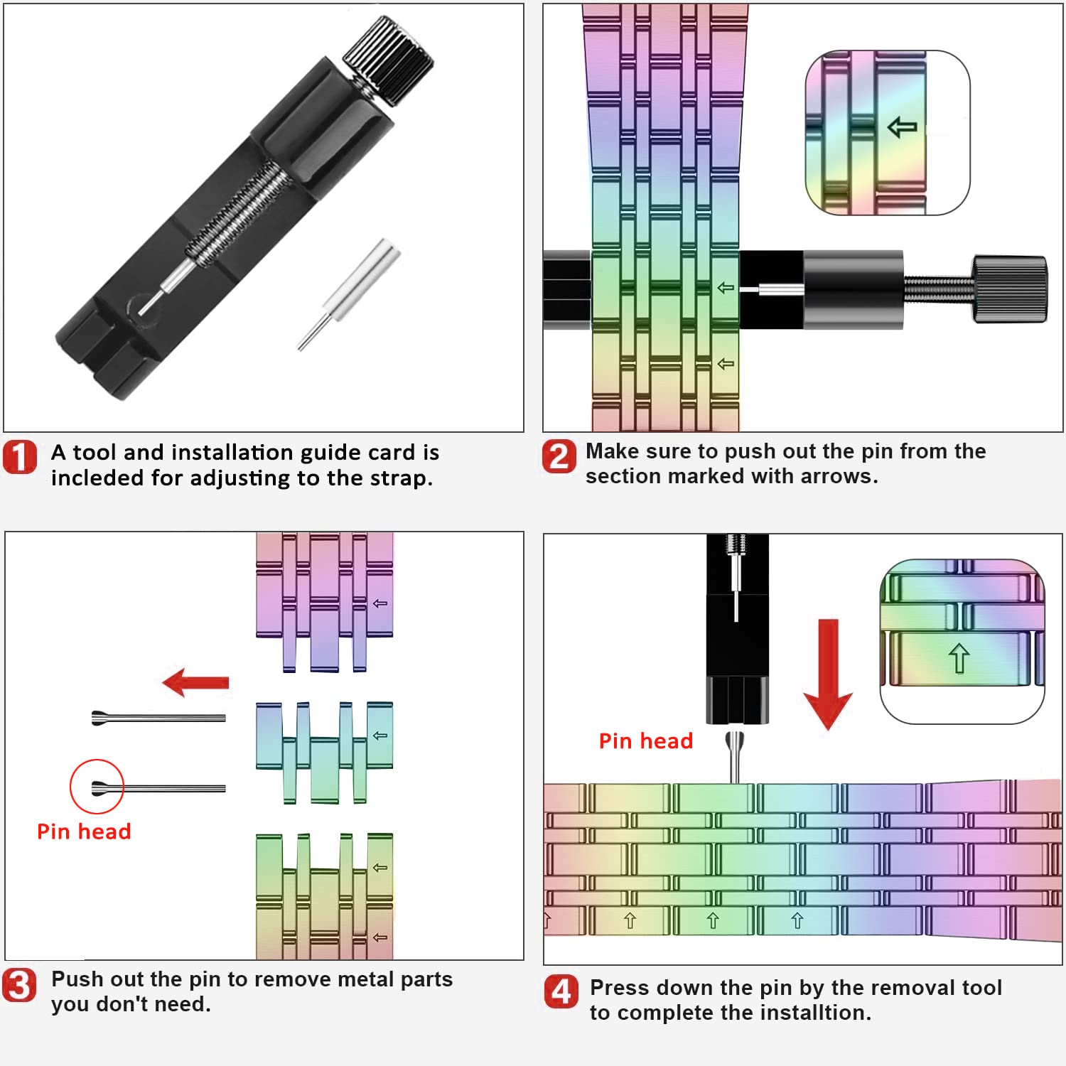 Premium Stainless Steel Apple Watch Band - Compatible with iWatch 42mm 44mm 45mm 49mm, Replacement Strap for Apple Watch Series 9/8/7/6/5/4/3/SE/Ultra - Unisex Rainbow Metal Band for Workout, Office & Daily Wear