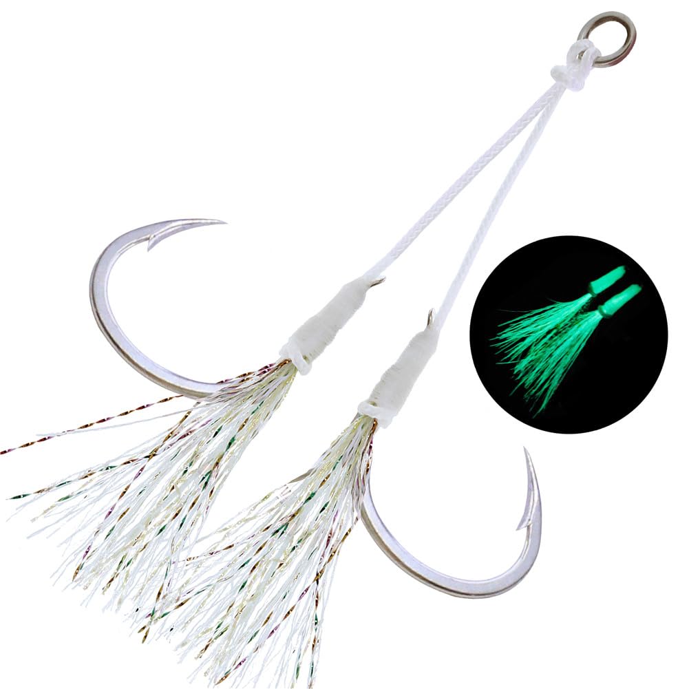 OCEAN CAT Butterfly Glow Assist Fishing Hooks - Stainless Steel Circle Hooks for Jigging (Size 2/0-6/0) - Slow & Fast Fall Saltwater Fishing Lures for Bass, Tuna & Offshore Angling