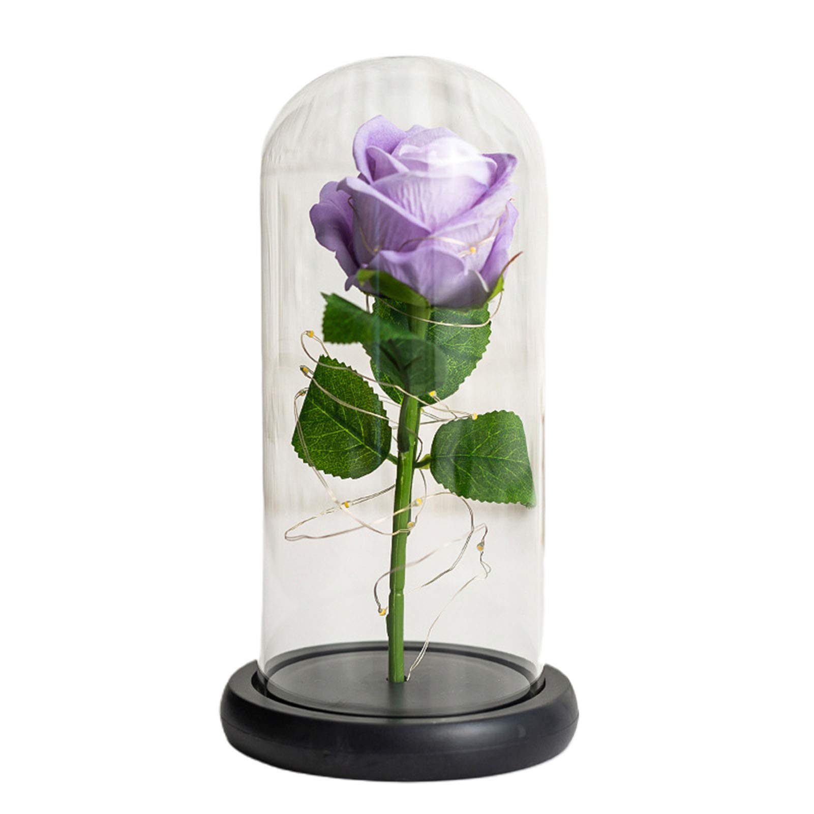 SONGBIRDTH Artificial Rose Flowers - Purple LED Eternal Rose Flower Lamp with Glass Cover for Home Decor, Romantic Gifts, Bedroom & Wedding Decorations