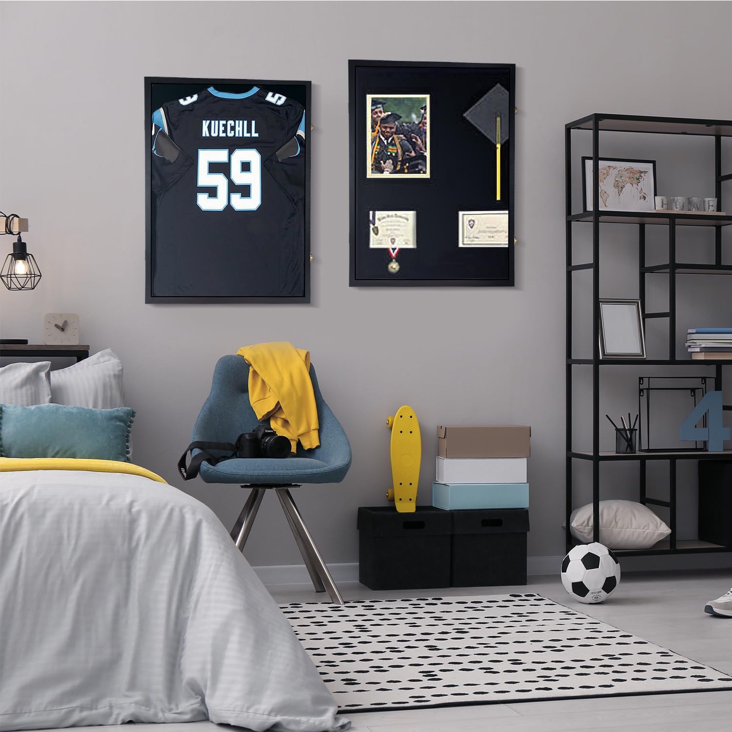 Premium Wooden Shadow Box Display Case - 98% UV Protection Acrylic with Hanger for Baseball, Basketball, Football & Hockey Jerseys (Black, 3-Pack) - Perfect for Sports Memorabilia, Uniform Preservation & Home Decor