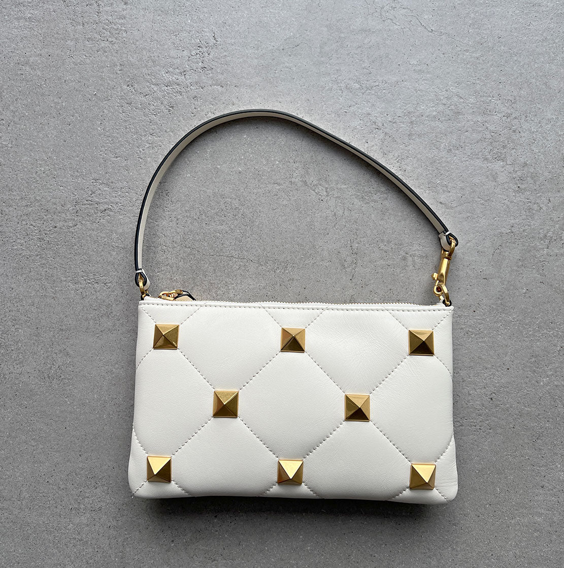 Roman Stud Wristlet & Shoulder Pouch - Ivory Crossbody Bag for Women | Fashionable Small Purse for Parties, Date Nights & Daily Use