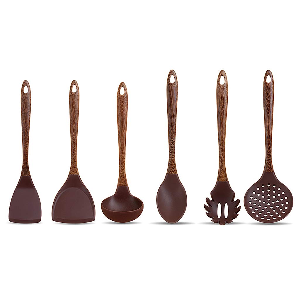 6-Piece Non-Stick Heat Resistant Silicone Cooking Utensil Set with Wooden Handle - Essential Kitchen Gadgets for Baking, Frying & Everyday Cooking