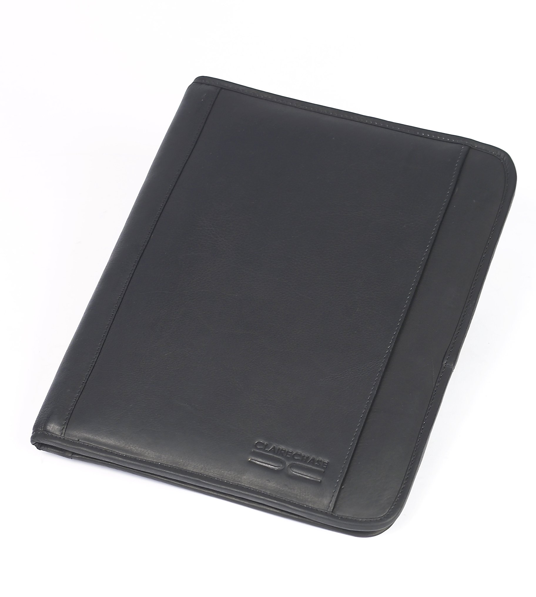 Claire Chase Classic Zippered Leather Folio for Business - Black Professional Portfolio Organizer for Documents, iPad, Laptop | Perfect for Office, Travel & Meetings