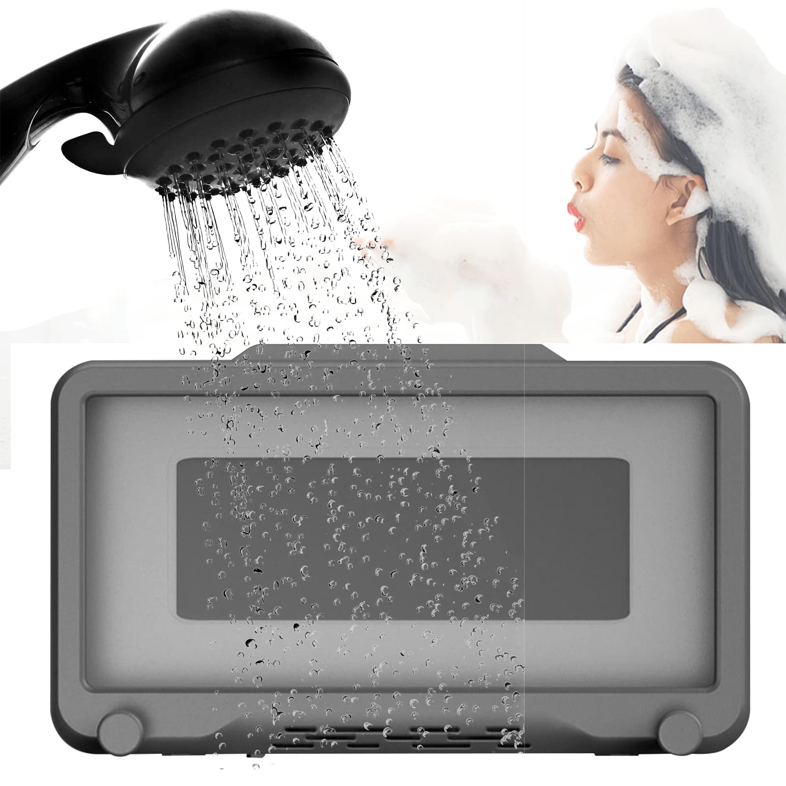 SRHMYWGY Waterproof Shower Phone Holder - 360° Rotatable Wall Mount Bathroom Case for Phones Under 7 inches, Anti-Fog Touch Screen Compatible (Grey) | Perfect for Shower, Bath, Kitchen & Poolside Use