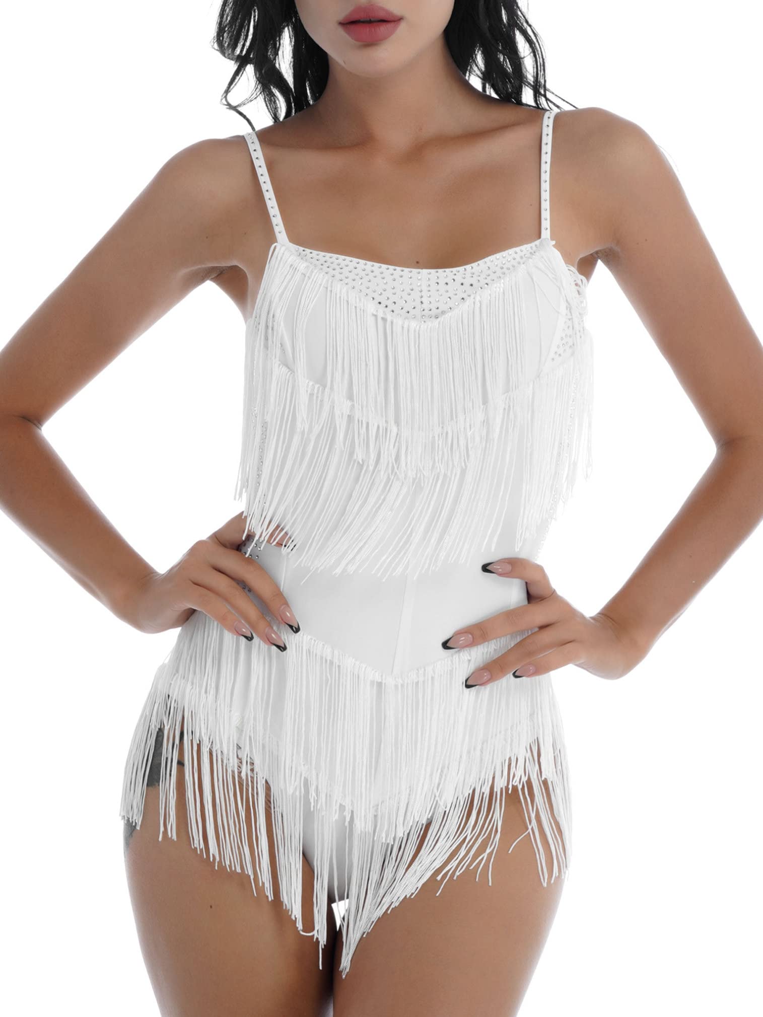 EasyForever Women's Tassel Leotard Latin Dance Costume - Backless Fringed Rumba Samba Ballroom Dress for Competition & Performance | Elegant Dancewear for Professional Dancers & Beginners