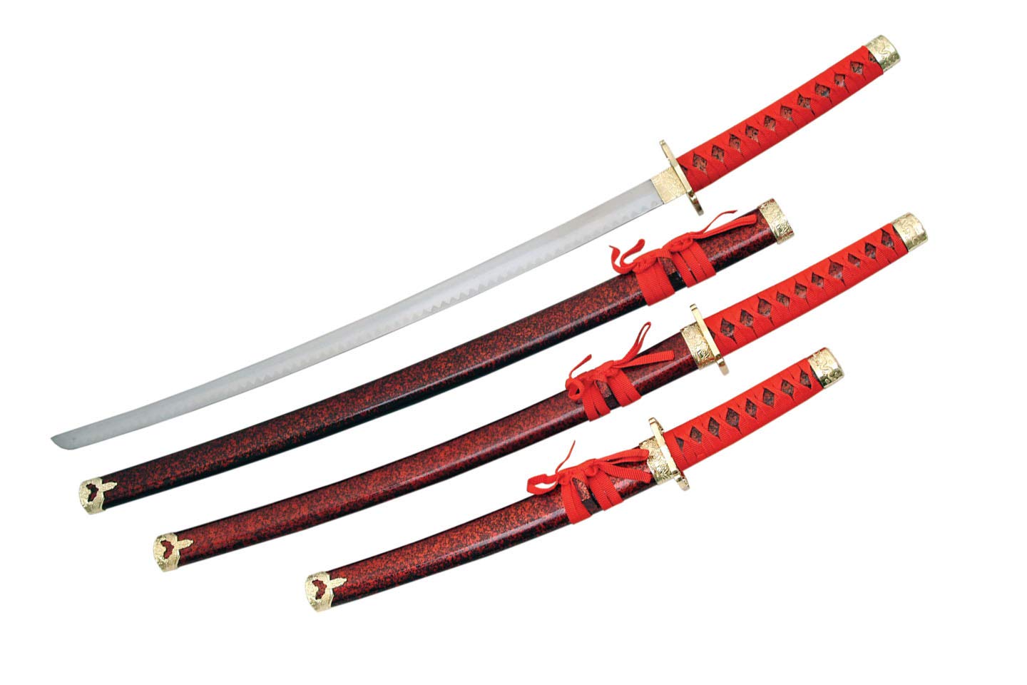 Authentic Red Samurai Sword Set - Handmade Japanese Katana with Display Stand - Perfect for Cosplay, Martial Arts Training & Home Decor
