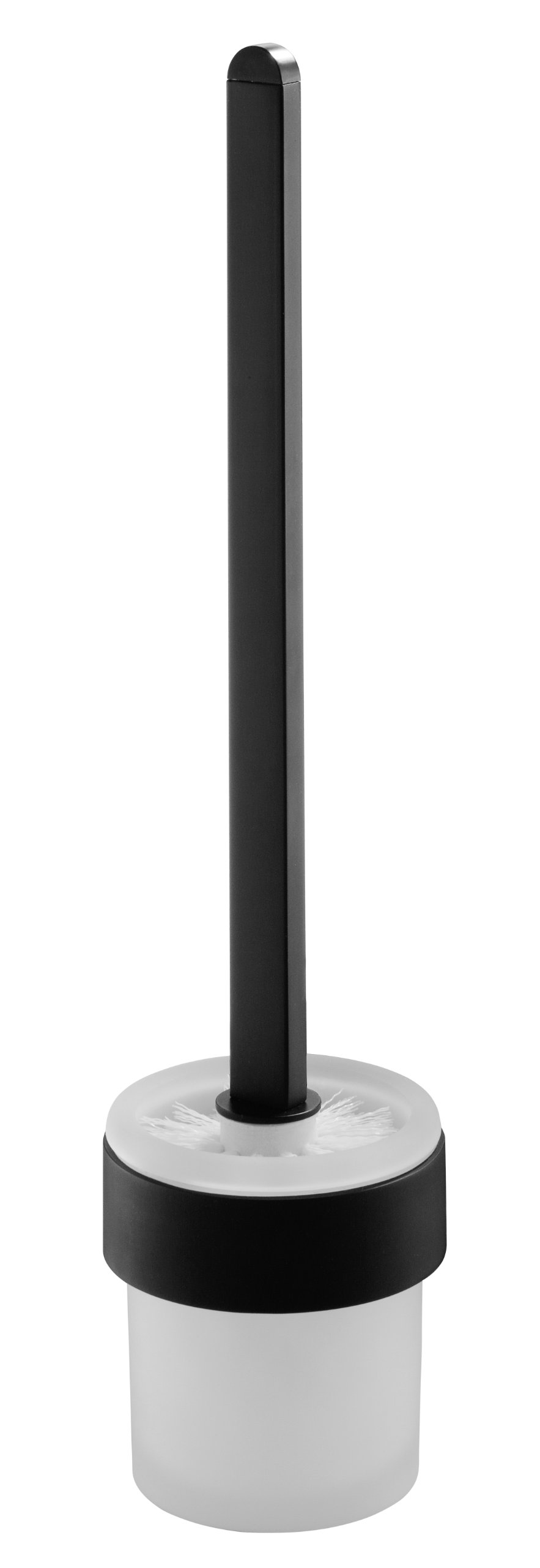 Bisk 02958 Futura Frosted Glass Toilet Brush Set with Finished Holder - 9.5 x 12 x 39 cm, Black - Modern Bathroom Cleaning Tool for Home & Office Use