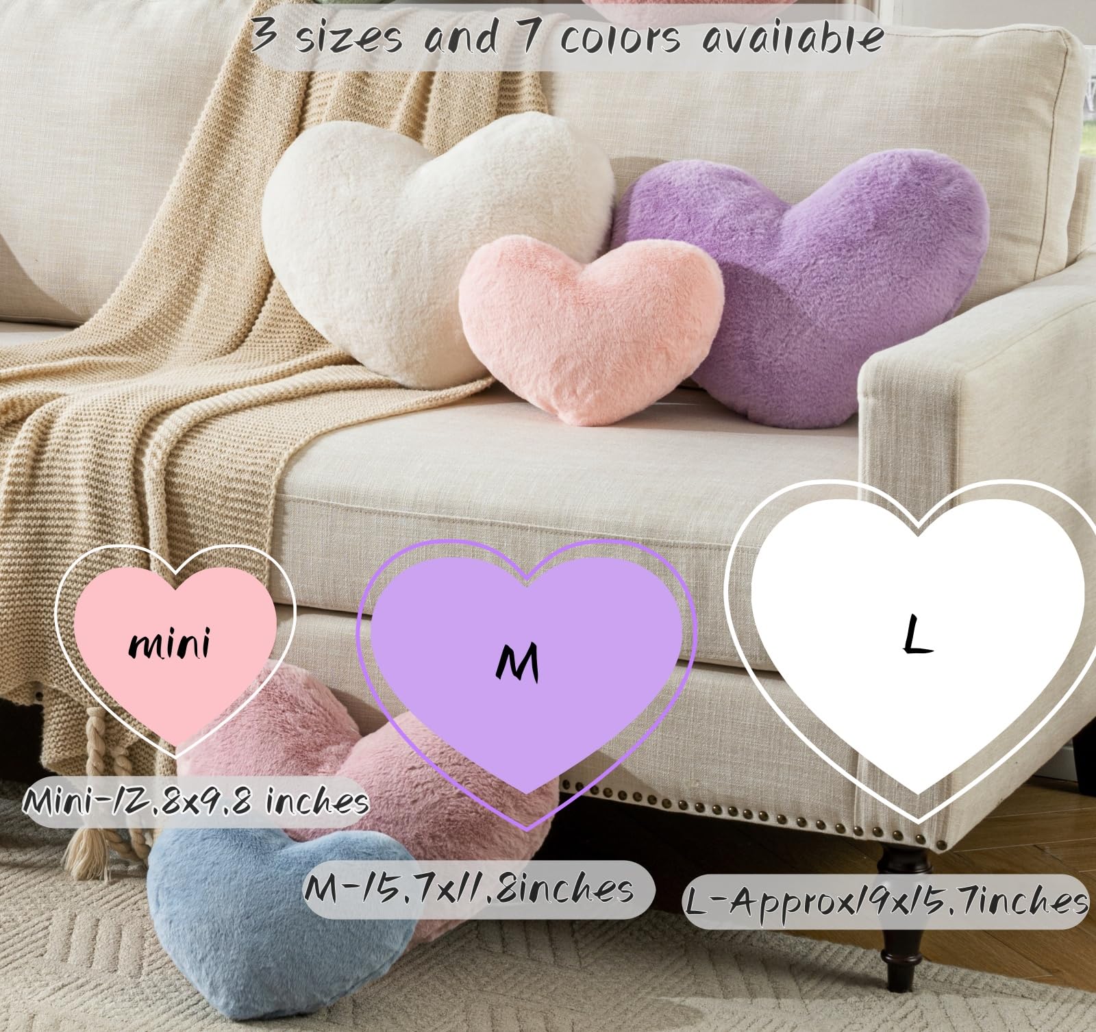 Heart Shaped Throw Pillows - Super Soft Faux Rabbit Fur Cushion for Valentine's Day, Wedding & Home Decor - Perfect Gift for Women & Girls | Bedroom, Living Room, Sofa Decor