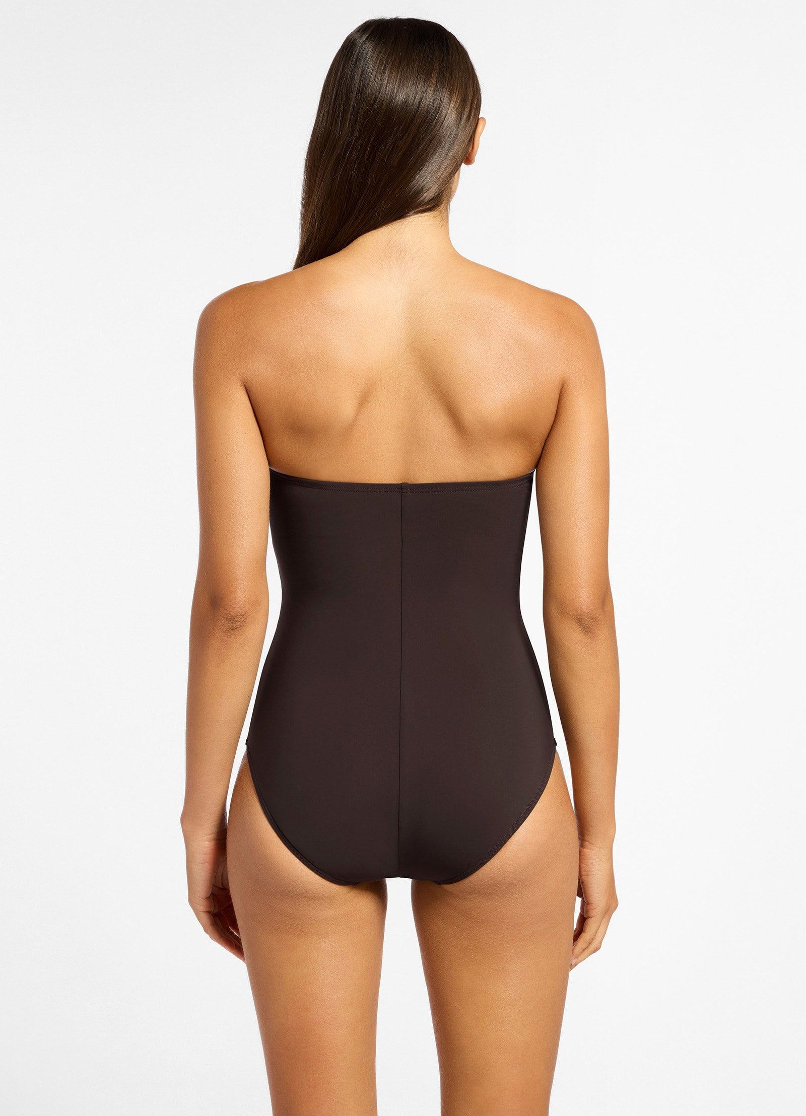 Jetset Bandeau One Piece Swimsuit in Chocolate Brown - Perfect for Beach Vacations & Pool Parties