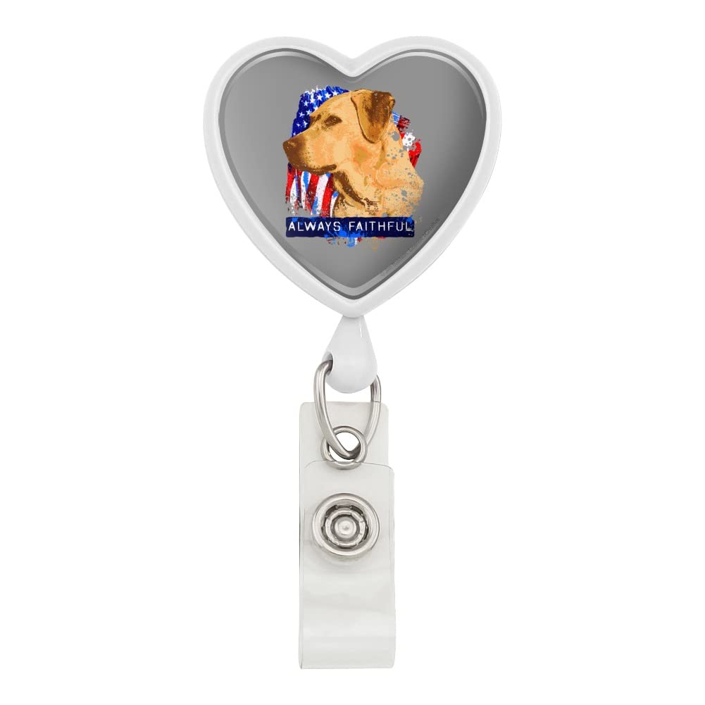 Always Faithful Yellow Lab Labrador Hunting Dog Heart Lanyard - Retractable Reel Badge ID Card Holder for Outdoor Enthusiasts & Dog Lovers | Perfect for Hunting, Hiking & Work Security