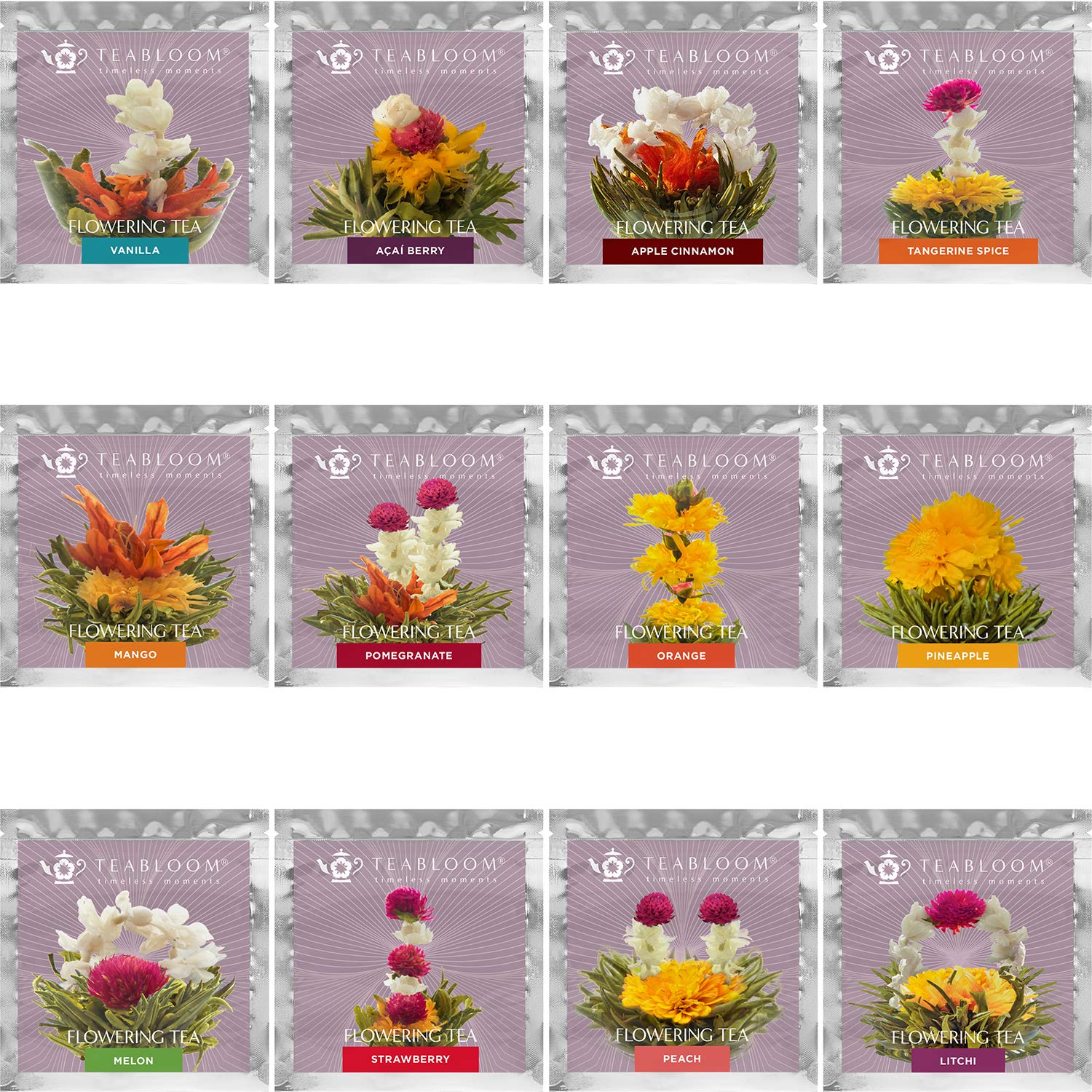 Teabloom Fruit Blooming Tea - 12 Unique Flower & Fruit Flavored Tea Balls - Reusable Up to 3 Steeps - Perfect for Relaxation, Gifts & Afternoon Tea Parties