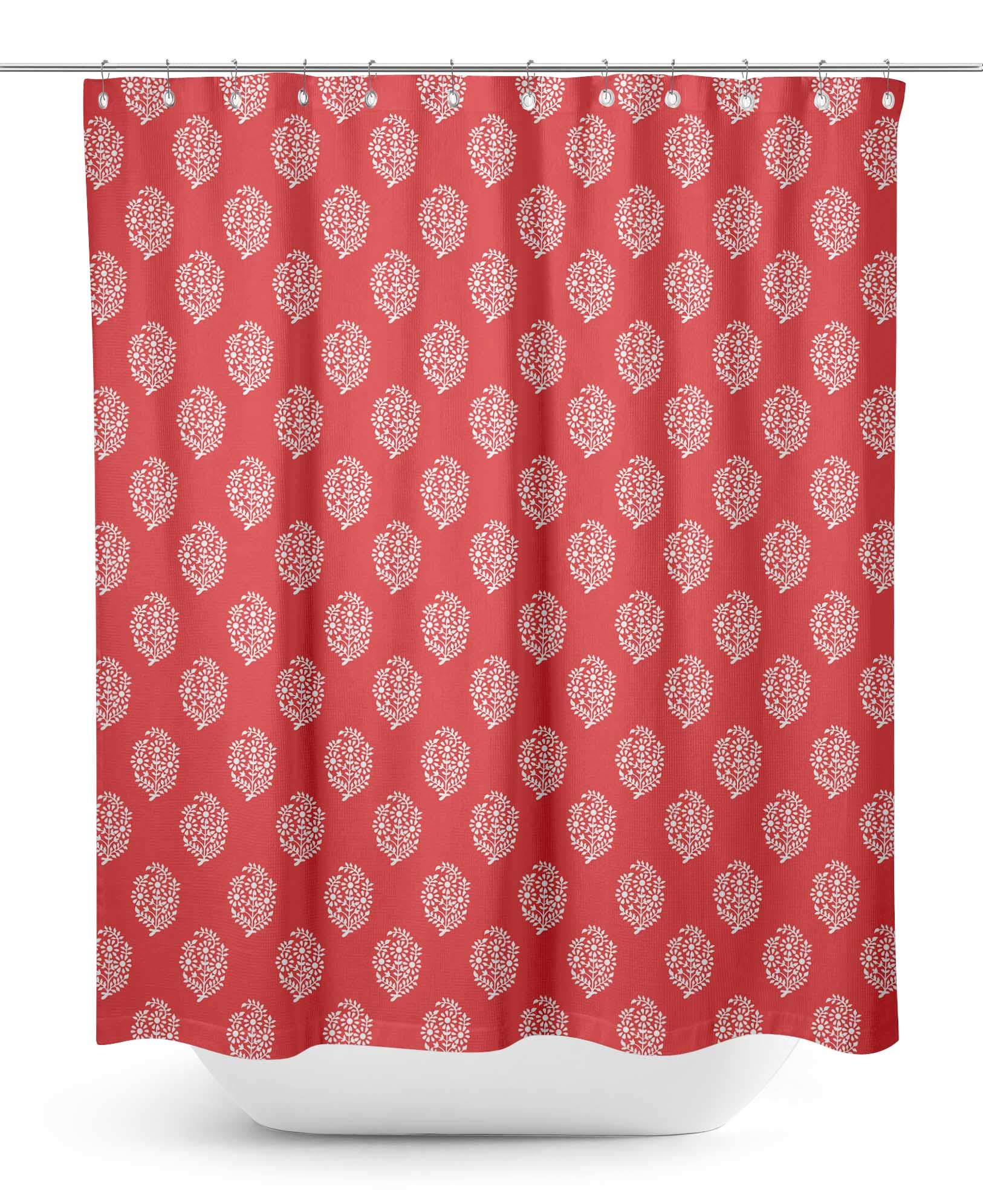 Waterproof Orange Floral Shower Curtain 60x75 Inch - Bathroom Decor, Mold & Mildew Resistant - Perfect for Vintage & Boho Style Bathrooms