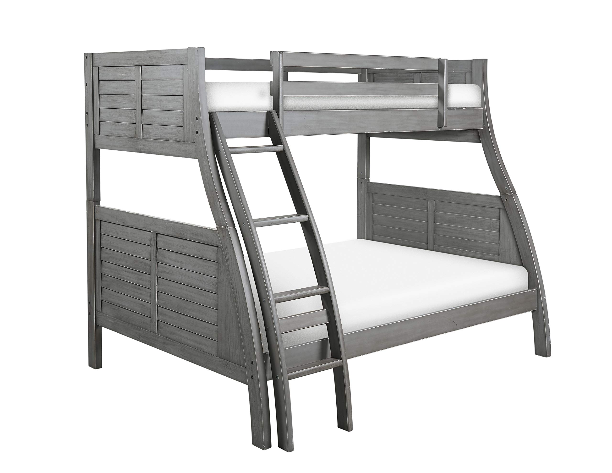 Powell Furniture Easton Gray Bunk Bed - Twin Over Twin Metal Bunk Bed with Ladder & Guardrails - Space Saving Kids Bedroom Furniture for Small Rooms, Dorms, and Guest Rooms