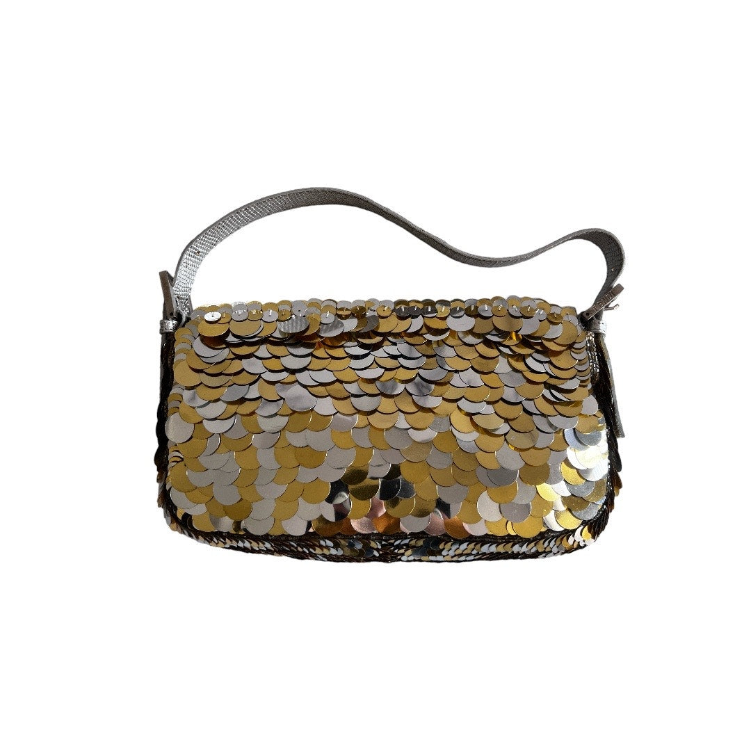 Vintage Fendi Silver & Gold Paillette Baguette Bag - Luxury Evening Clutch for Parties, Weddings & Special Occasions