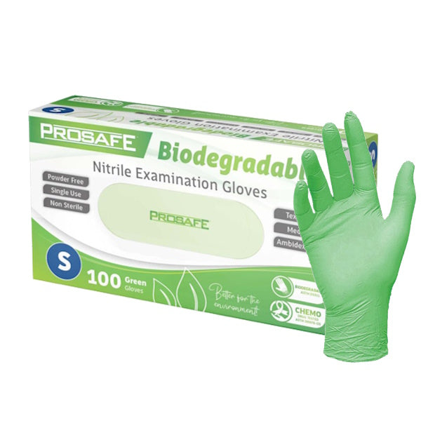 Premium Prosafe Green Nitrile Biodegradable Exam Gloves - Latex-Free, Powder-Free Disposable Gloves for Medical, Dental, Food Service & Cleaning - Eco-Friendly Protection for Healthcare Professionals & Home Use