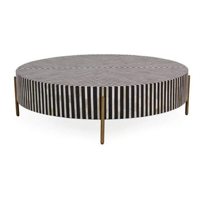 Handmade Bone Inlay Black Round Coffee Table - Vintage Boho Center Table for Living Room, Home Decor & Accent Furniture | Perfect for Lounge, Salon & Office Spaces