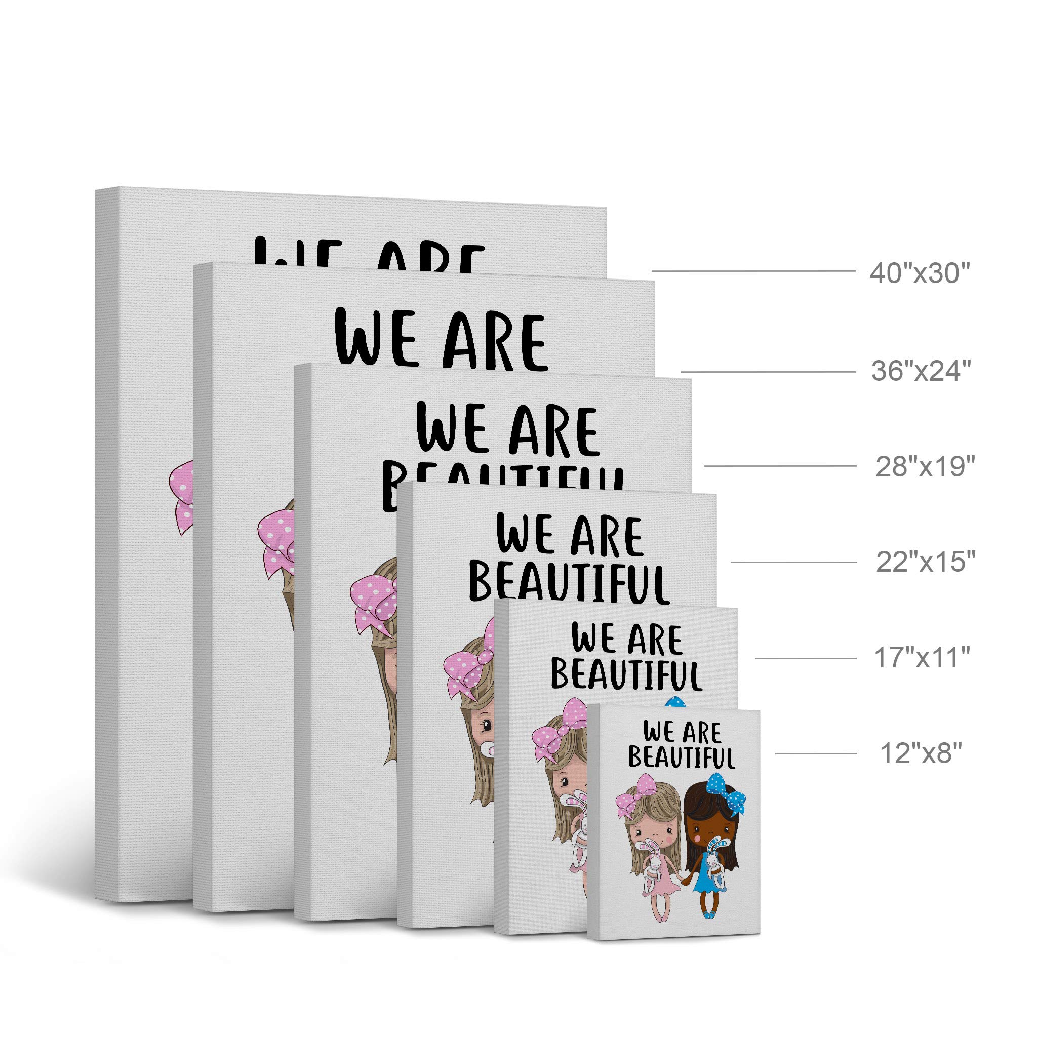 Smile Art Design Cute Blonde and African American Girl Friendship Canvas Wall Art Print - 36x24 Inches Ready to Hang, Nursery Decor, Kids Room Decor, Baby Room Wall Art - Perfect for Children's Bedrooms, Playrooms, and Gift Giving