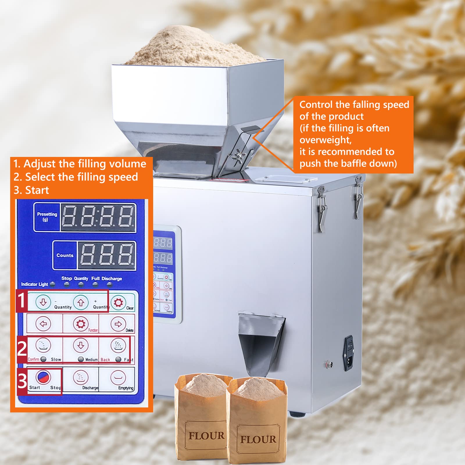 Automatic Powder Filling Machine for Flour, Beans & Glitter | 1-200g Capacity | Particle Dispenser for Food, Cosmetics & Crafts Packaging