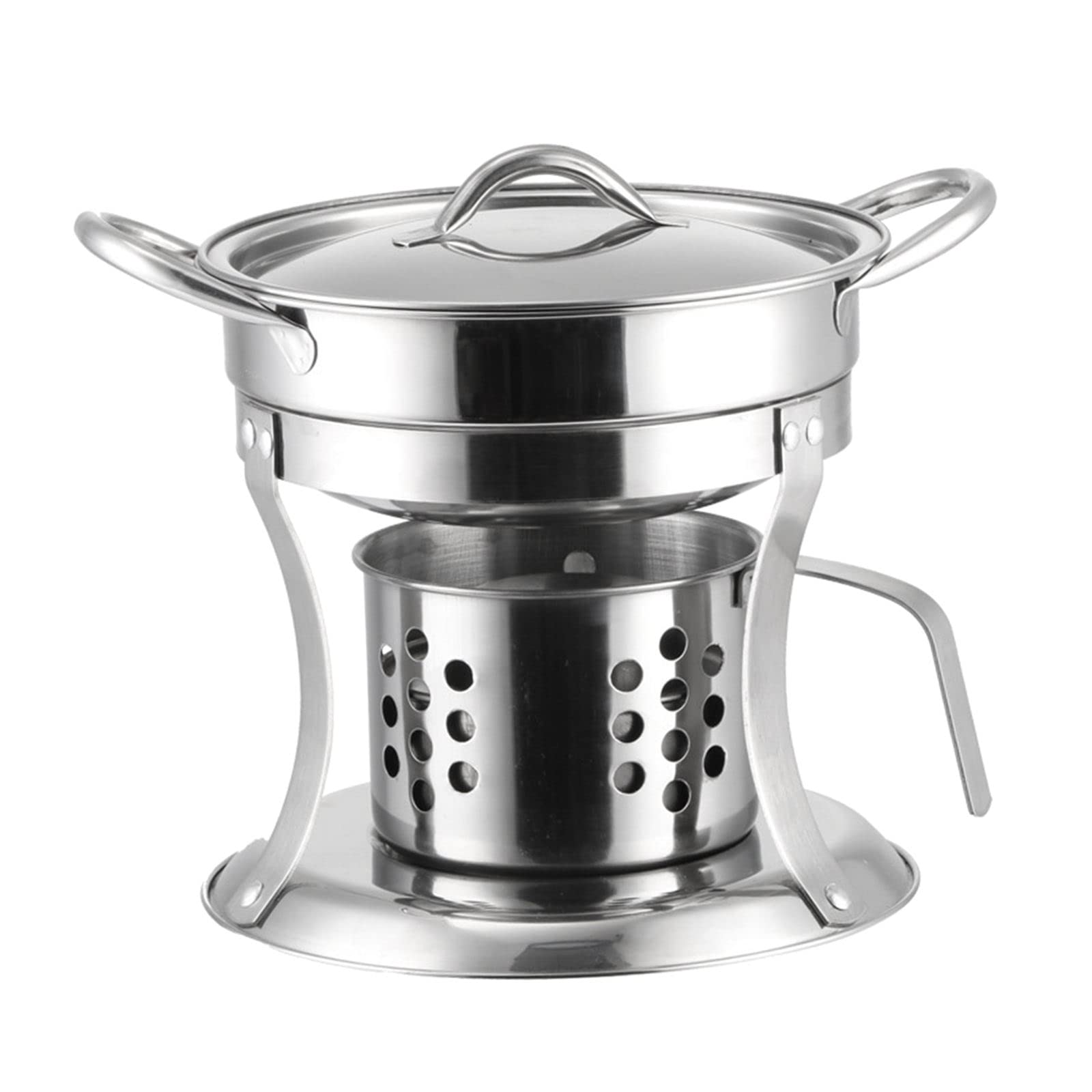 FETION Chinese Hot Pot with Alcohol Burner - Stainless Steel Lid, Portable Chafing Dish for Home Cooking, Party & Camping | Perfect for Family Gatherings, Outdoor Picnics & Asian Cuisine Lovers