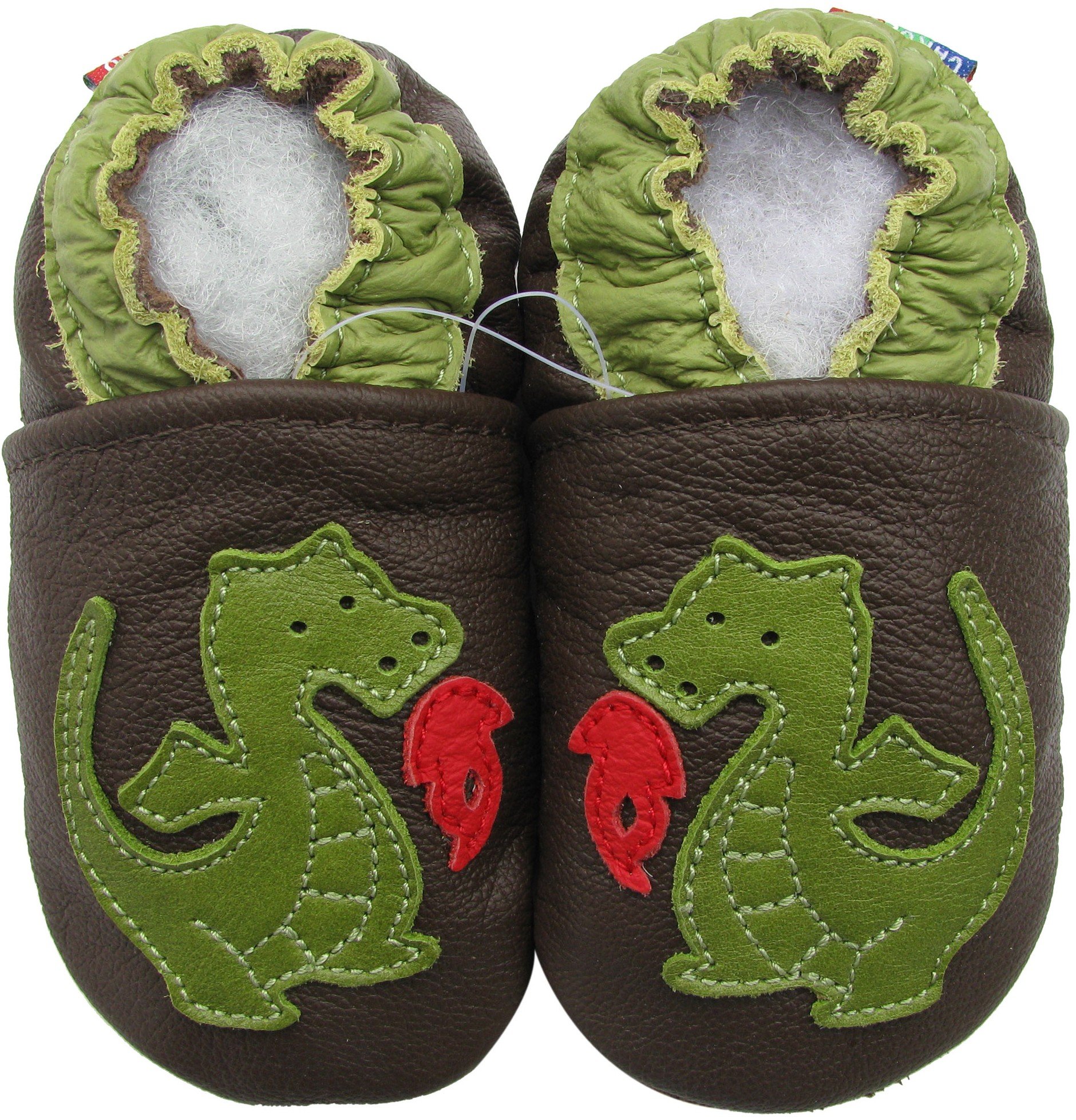 Carozoo Fire Dragon Brown Soft Sole Leather Shoes for Baby Boys - Comfortable & Stylish First Walkers for Infants, Toddlers, Outdoor Play & Special Occasions