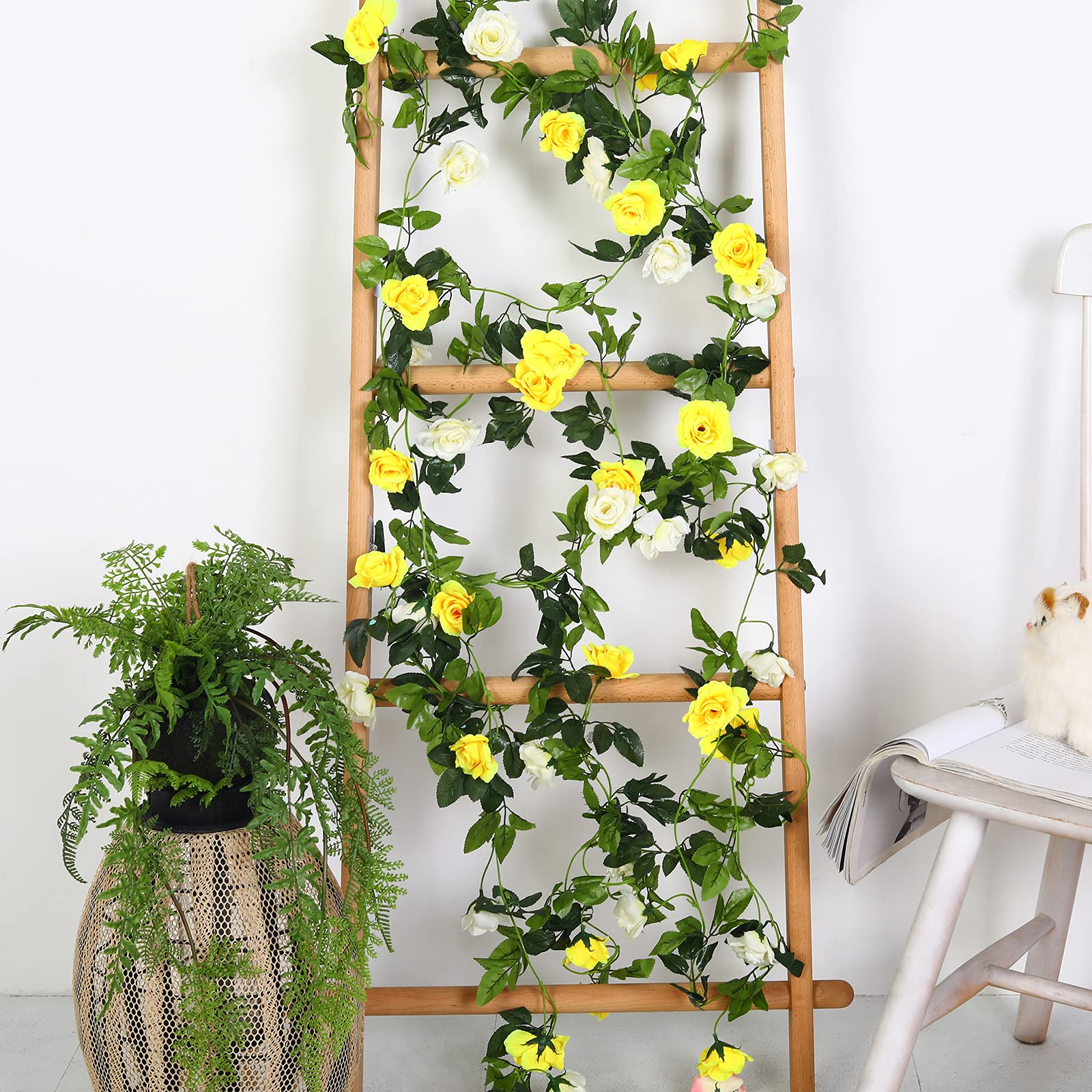 JUSTOYOU 2 Pack (15.8FT) Artificial Rose Garland Vines - Silk Fake Rose Flowers for Wedding Backdrop, Party Arch, Home Decor, Hanging Floral Arrangement - Perfect for Wedding, Birthday, Baby Shower & Home Decoration