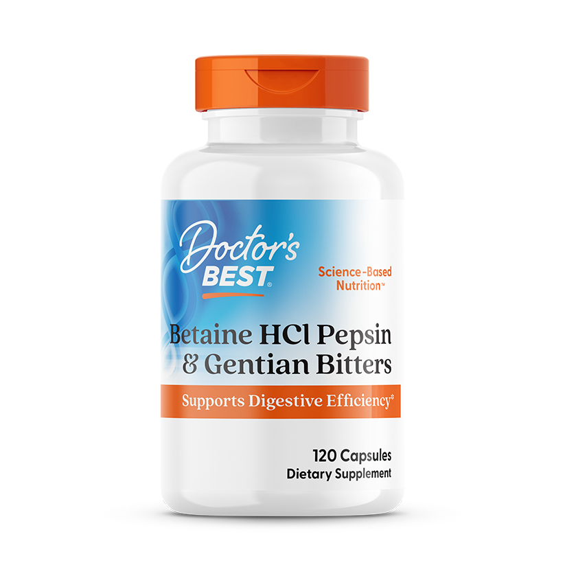 Doctor's Best Betaine HCL with Pepsin & Gentian Bitters - 360 Capsules for Digestive Support | Stomach Acid Relief & Gut Health Supplement | Ideal for Heartburn, Bloating & Protein Digestion