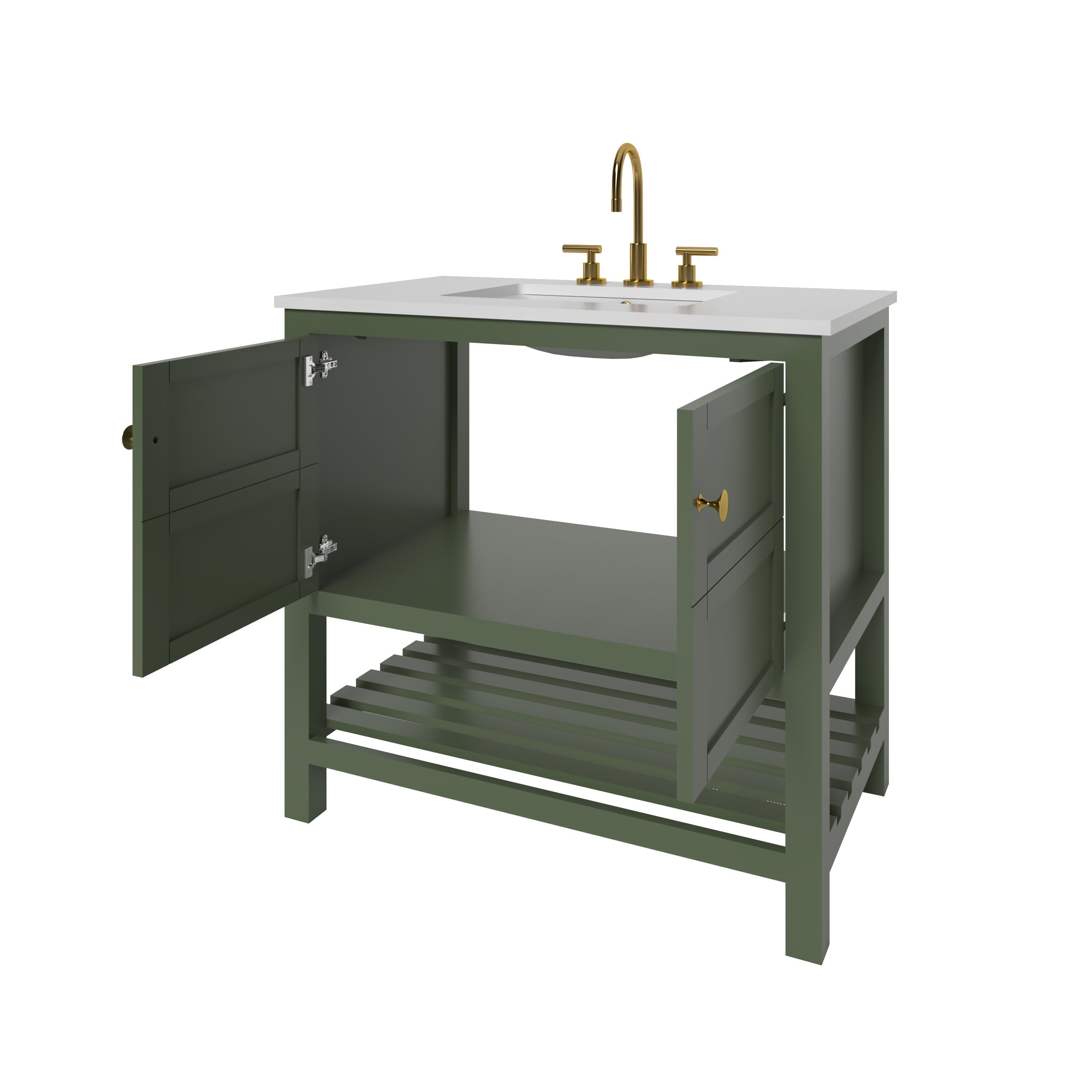 35.5 Inch Bathroom Vanity Cabinet in Sage Green - Modern Freestanding Vanity for Bathroom Remodel, Small Space & Powder Room - Nearmé Dallas Collection