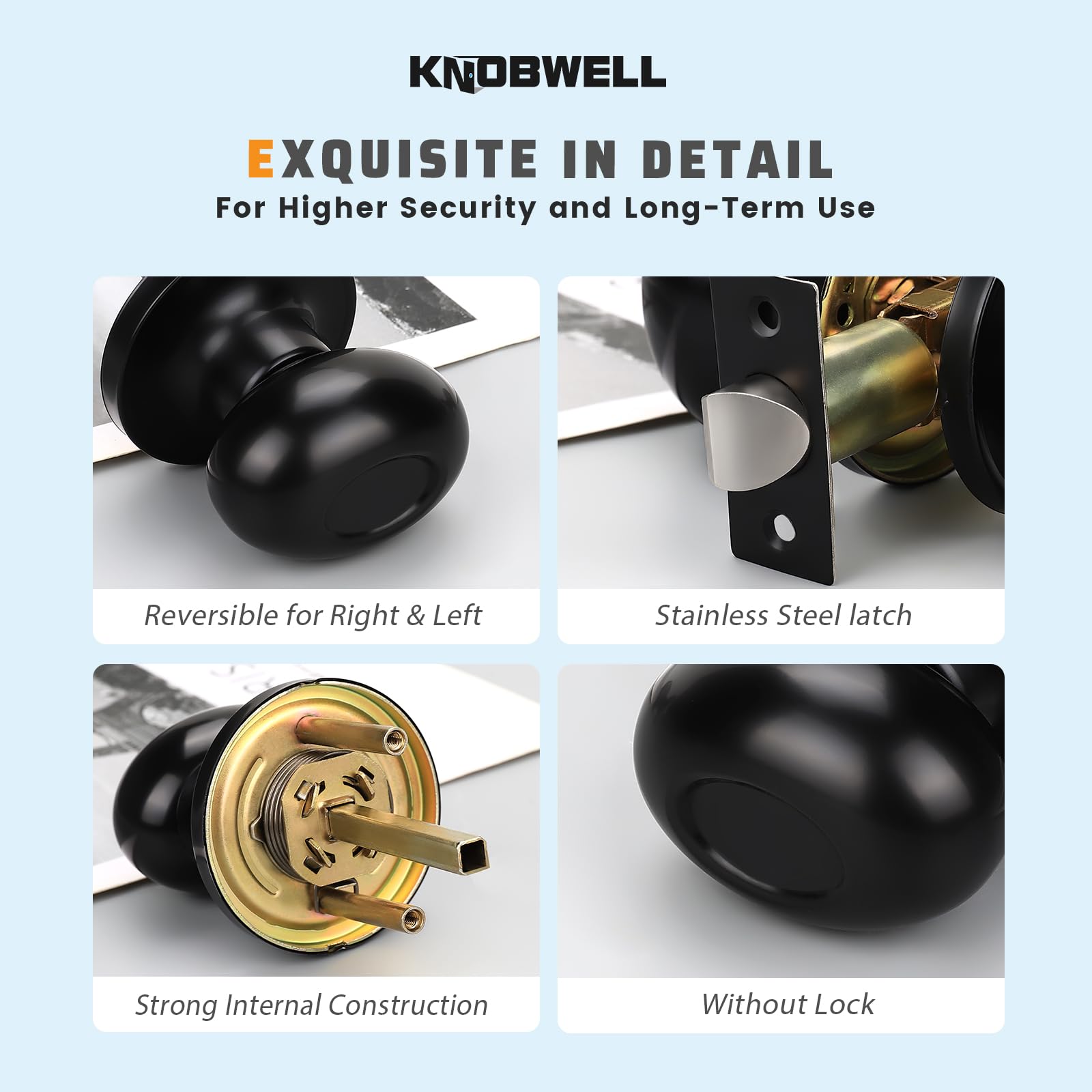 Modern Oval Door Knob Set - 2 Pack Matte Black Passage & Closet Knobs for Hallway, Bedroom & Interior Doors | Classic Style Hardware for Home Improvement & DIY Projects