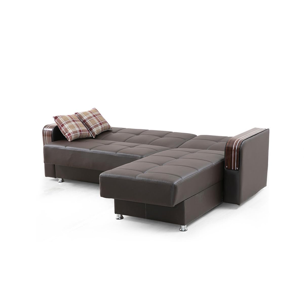 London Reversible Sectional Sofa Bed - Pull-Out Convertible Mid-Century Futon Couch for Living Room, Bedroom & Small Spaces - Brown Modern Sleeper Sofa | Perfect for Apartments, Guest Rooms & Home Offices