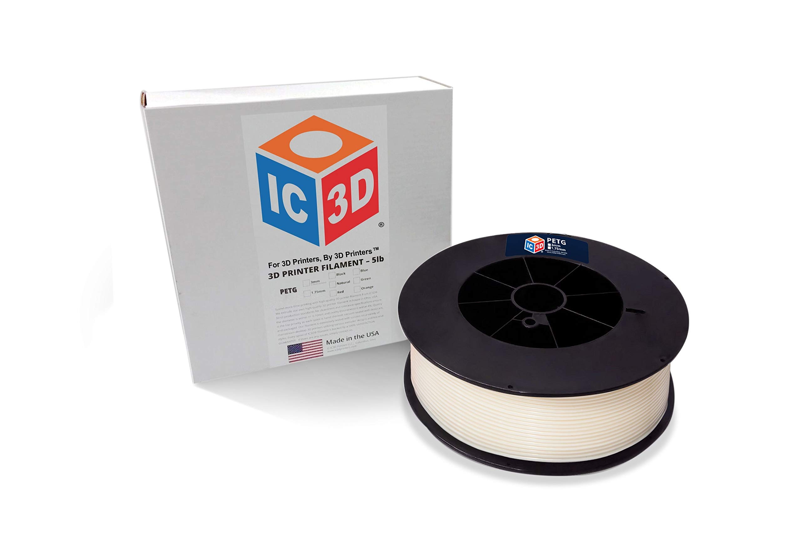 Premium White 1.75mm PETG 3D Printer Filament - 2.5kg Spool (5.5lbs) - High Precision +/-0.05mm - Professional Grade 3D Printing Material - Made in USA - Perfect for Cosplay Props, Functional Parts & DIY Projects