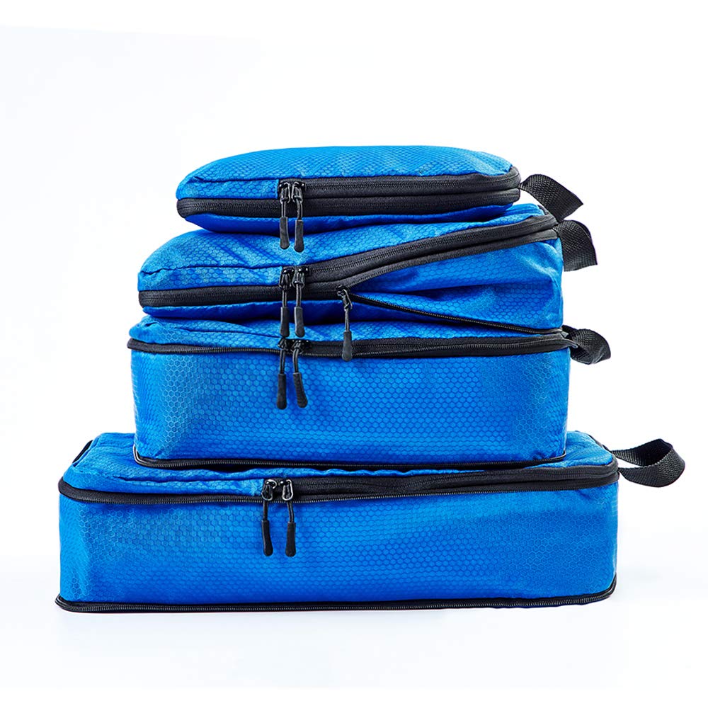 COVAX 4-Piece Set of Compression Packing Cubes for Travel - Lightweight Luggage Organizers & Storage Bags (Blue) - Perfect for Suitcase Organization, Business Trips & Vacation Packing