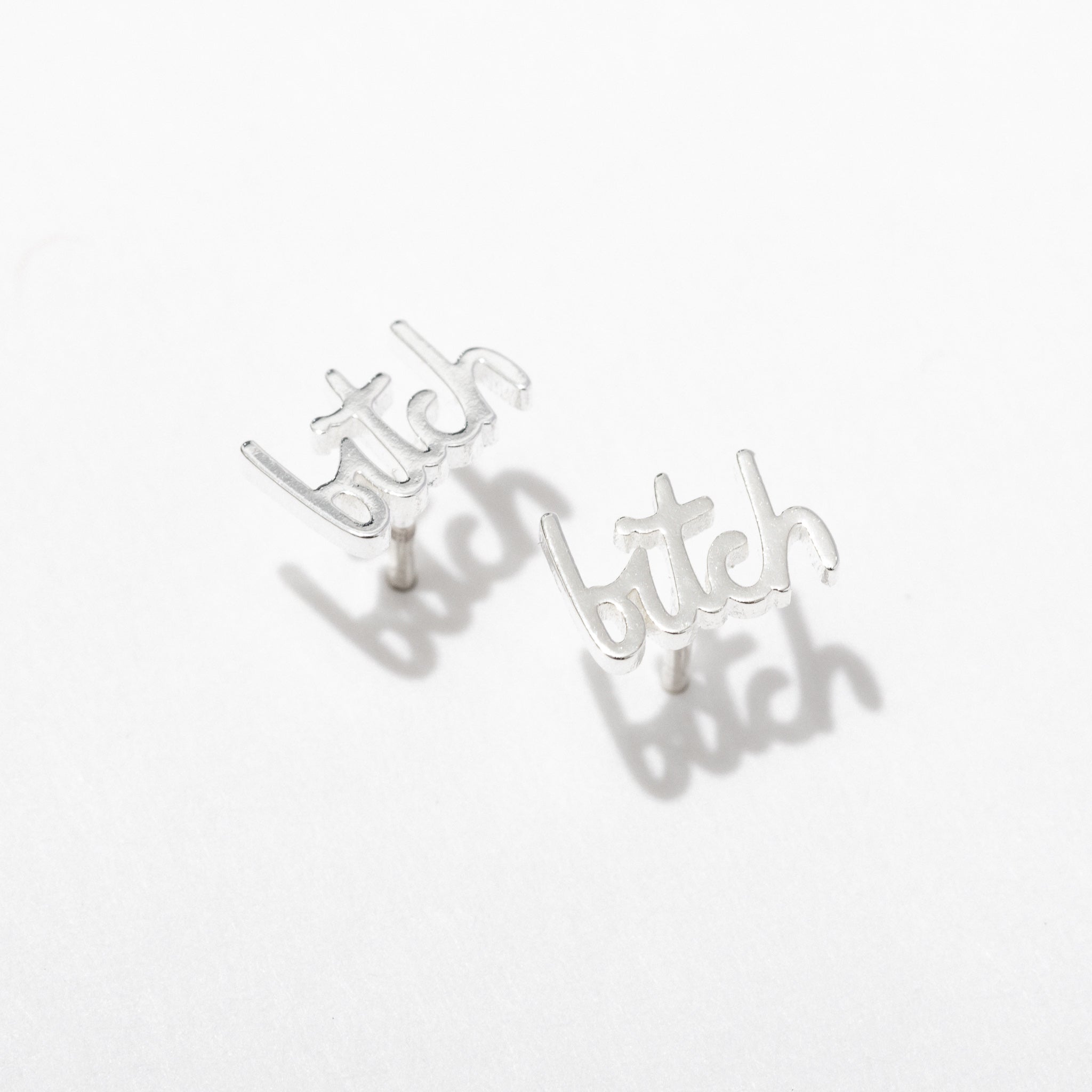 Bitch Script Studs - Punk Rock Spiked Earrings for Women & Men - Gothic Punk Fashion Jewelry - Perfect for Concerts, Parties, and Edgy Outfits