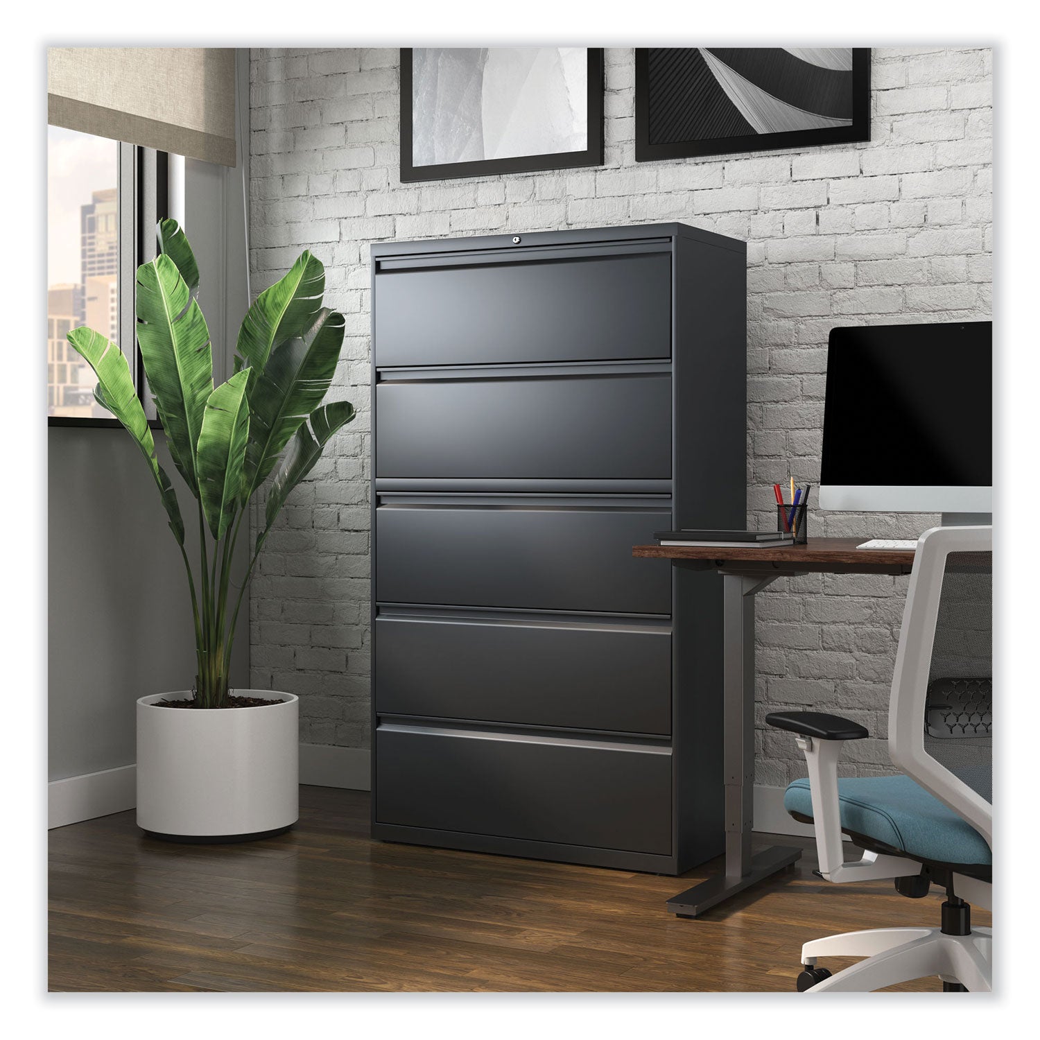 Alera® 5-Drawer Lateral File Cabinet - Legal/Letter/A4/A5 Size - Charcoal Finish - 36