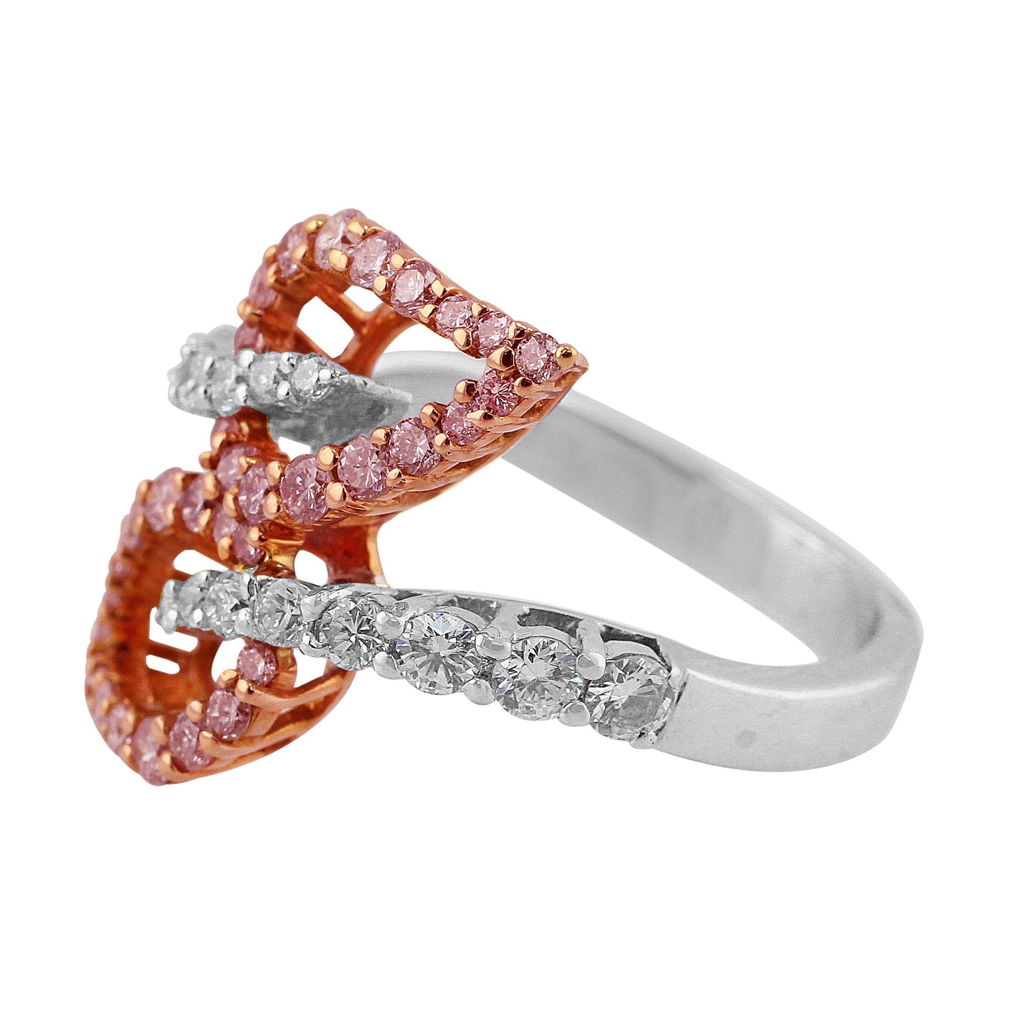18K White Rose Gold Interwoven Pink & White Diamond Ring for Women - Elegant Wedding, Engagement, Anniversary Gift for Her