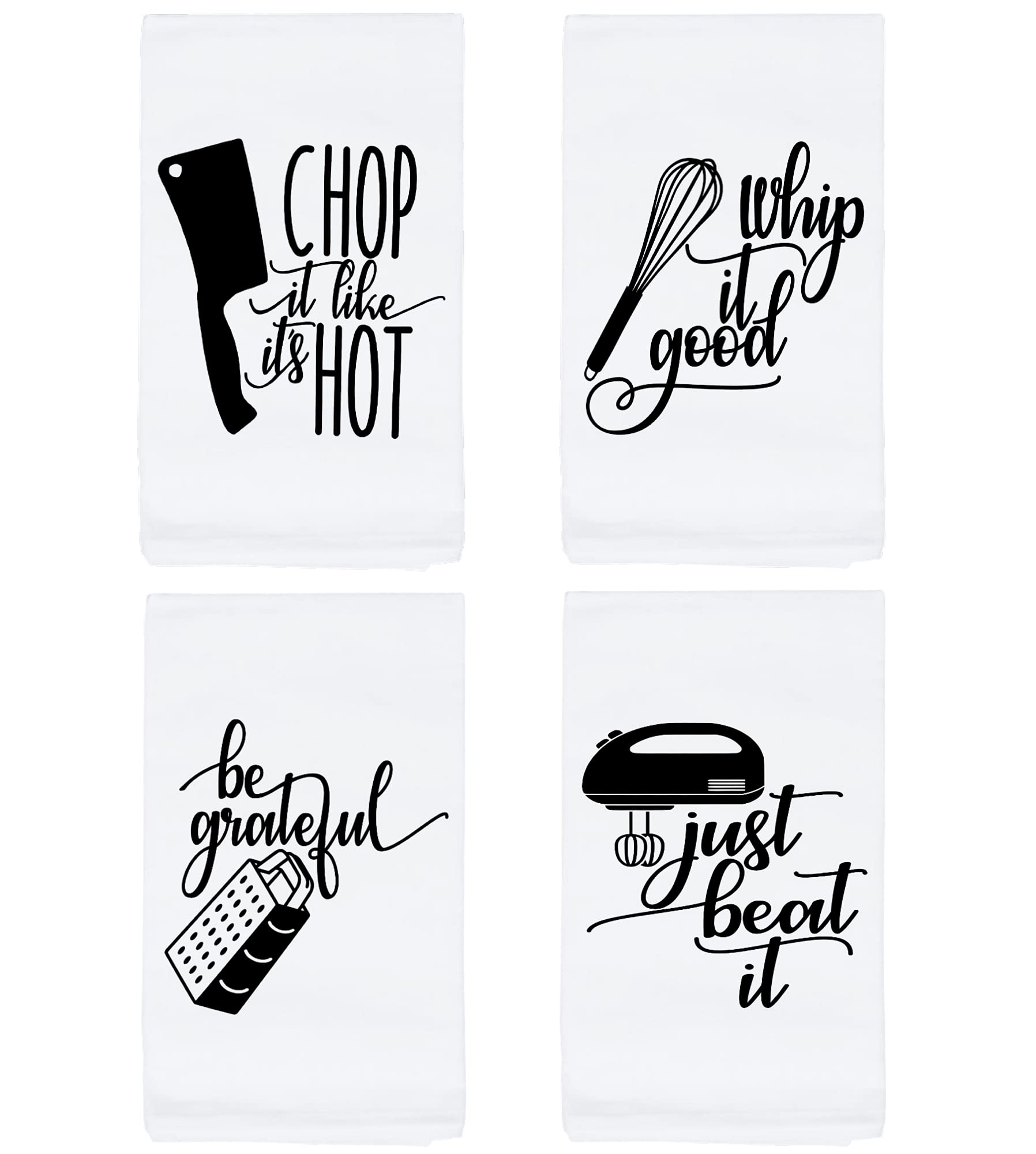 Funny Kitchen Towels Set - Cute & Decorative Dish Towels & Tea Towels (27x27 Inches, White) - Perfect Housewarming Gifts for New Home, Kitchen Decor & Hostess Gifts