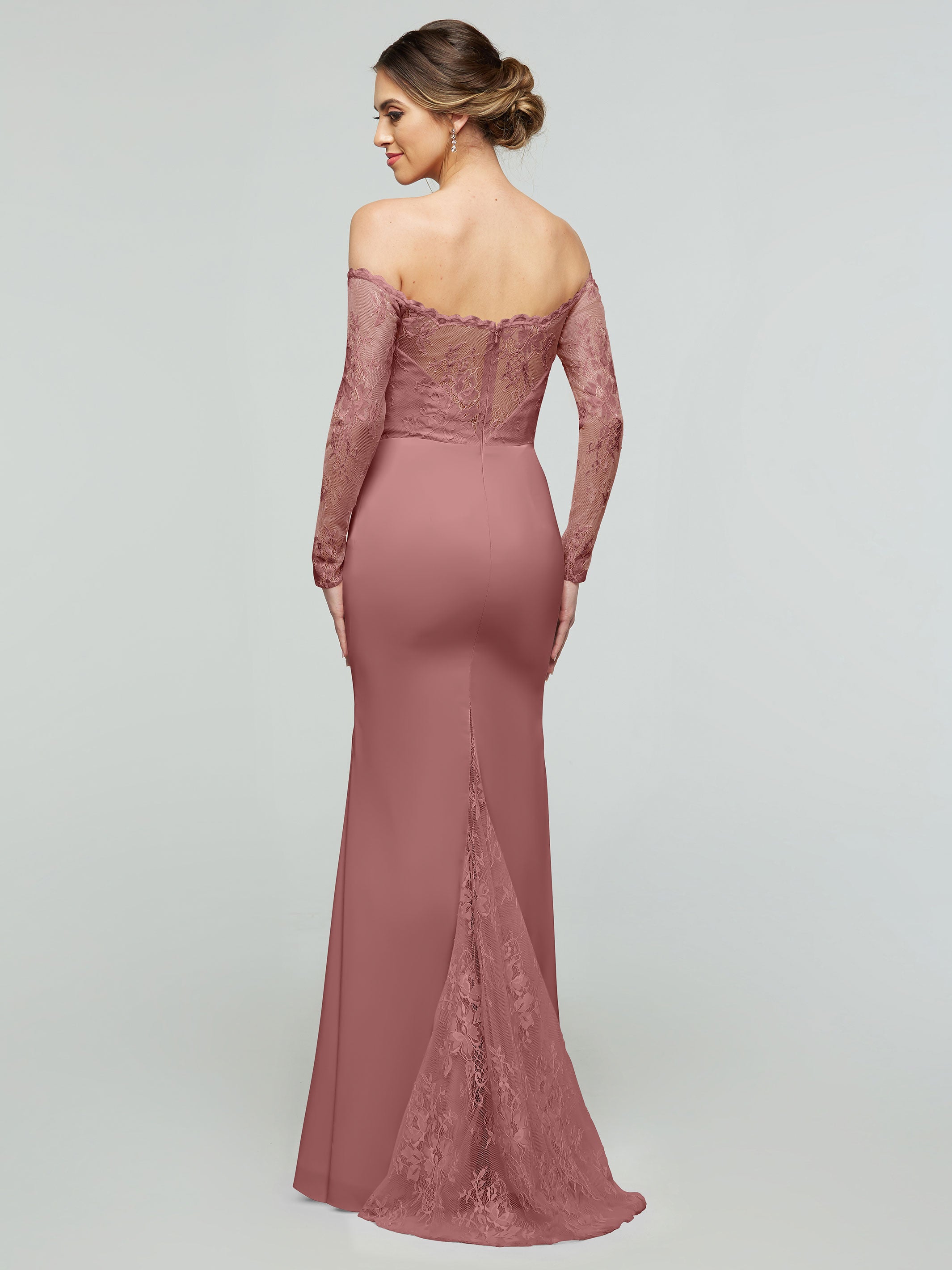 Elegant 80191 Chiffon & Lace Mermaid Bridesmaid Dress with Off-the-Shoulder Long Sleeves - Perfect for Weddings, Formal Events & Evening Parties