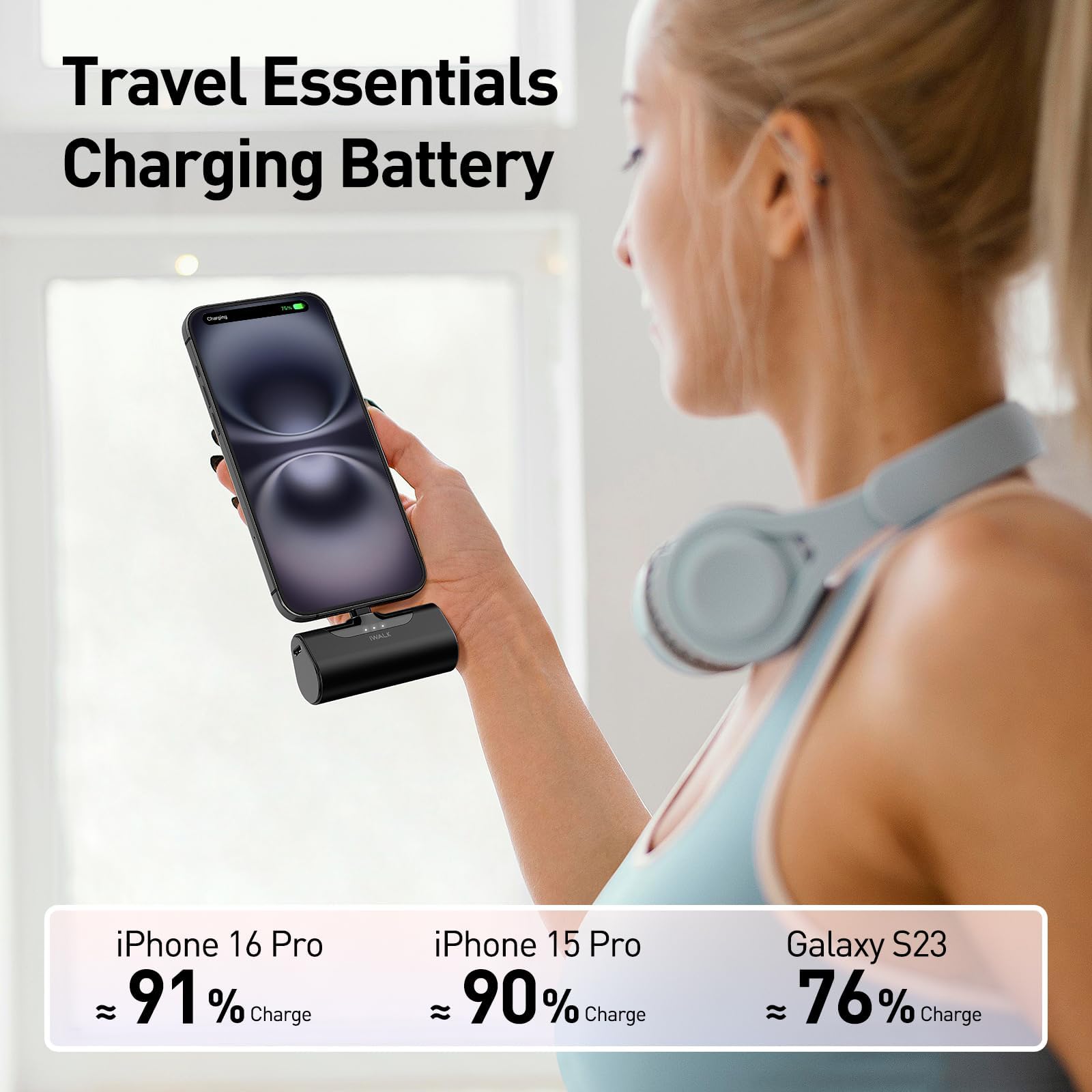 iWALK Mini 4500mAh Portable Charger with 20W USB-C Fast Charging - Compact Power Bank for iPhone 16 Pro Max/16 Pro/16/15, Samsung Galaxy S24/S23, LG, HONOR, Xiaomi, iPad, AirPods (Black) - Perfect for Travel, Camping & Emergency Power Backup