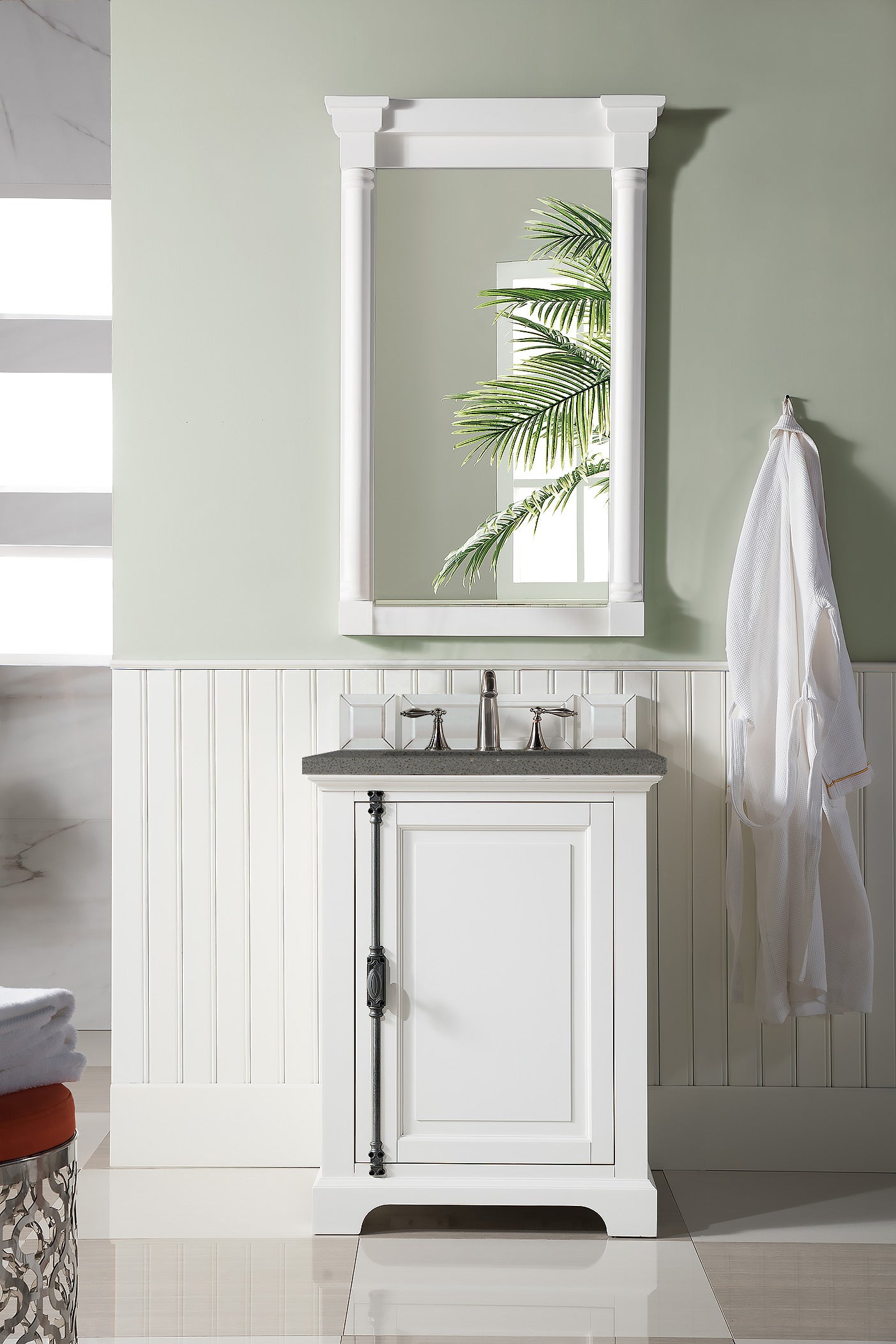 Providence 26 Inch Single Bathroom Vanity Cabinet with 3CM Grey Expo Quartz Countertop - Bright White Finish for Modern Bathroom Remodeling & Home Upgrade