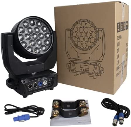 SHEHDS 19x15W RGBW 4-in-1 Moving Head LED Light - Beam/Wash/Zoom Effects, DMX512 & Sound Control for DJ Stage Lighting - Perfect for Parties, Weddings, Nightclubs & Professional Events (1 Pack)