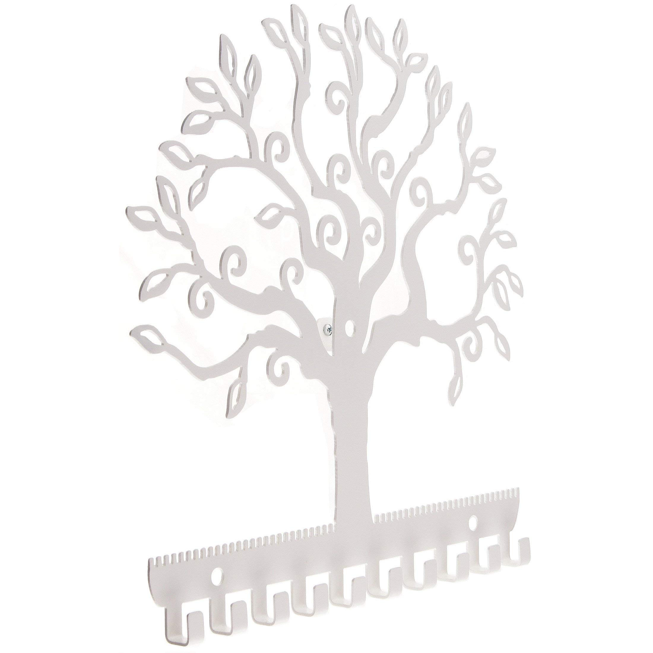 Angelynn's White Wall Mounted Jewelry Organizer - Tree of Life Earring Holder & Necklace Hanger with Leaf Design | Perfect for Bedroom, Bathroom & Closet Jewelry Storage