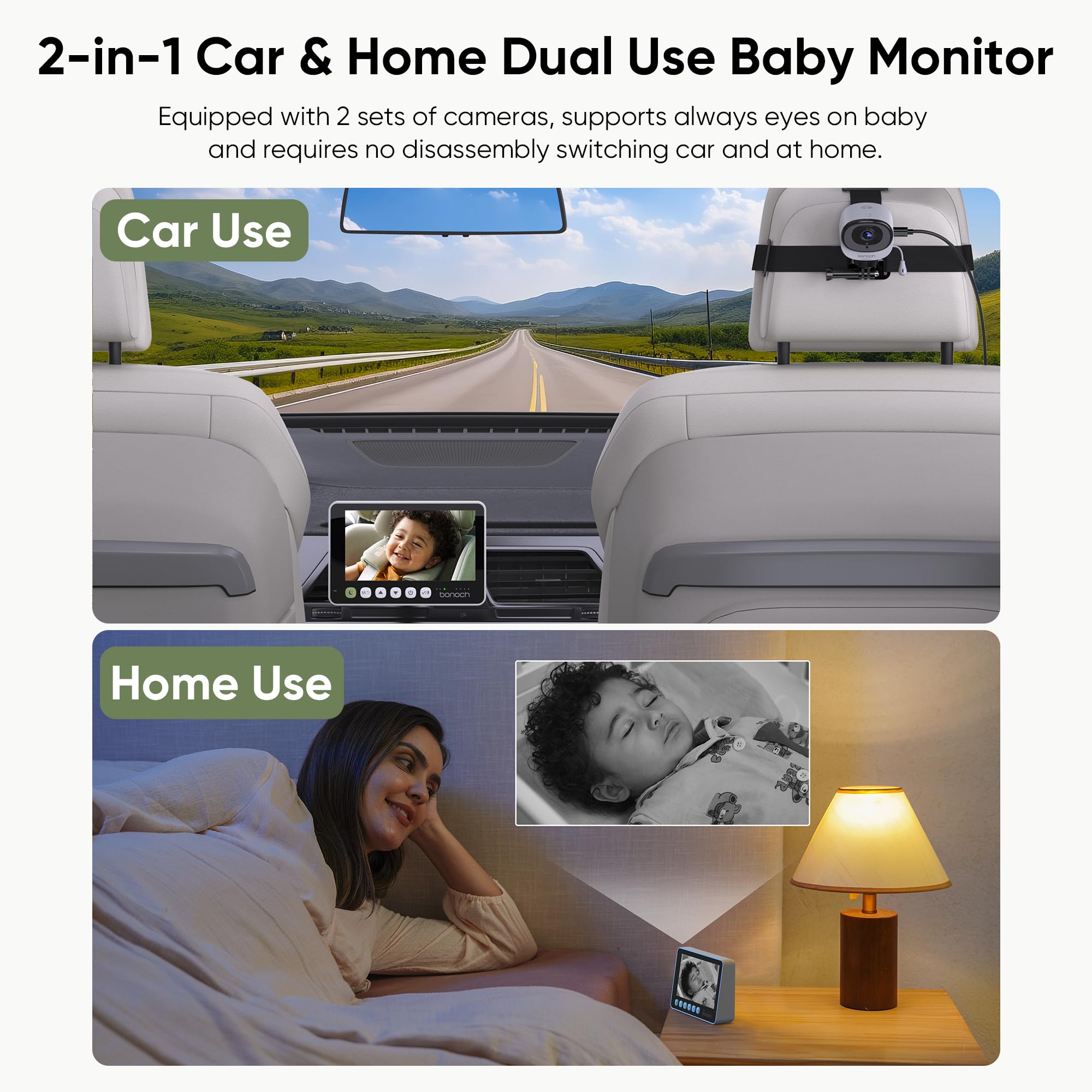 Bonoch Wireless 2-in-1 Baby Monitor for Car & Home - 5