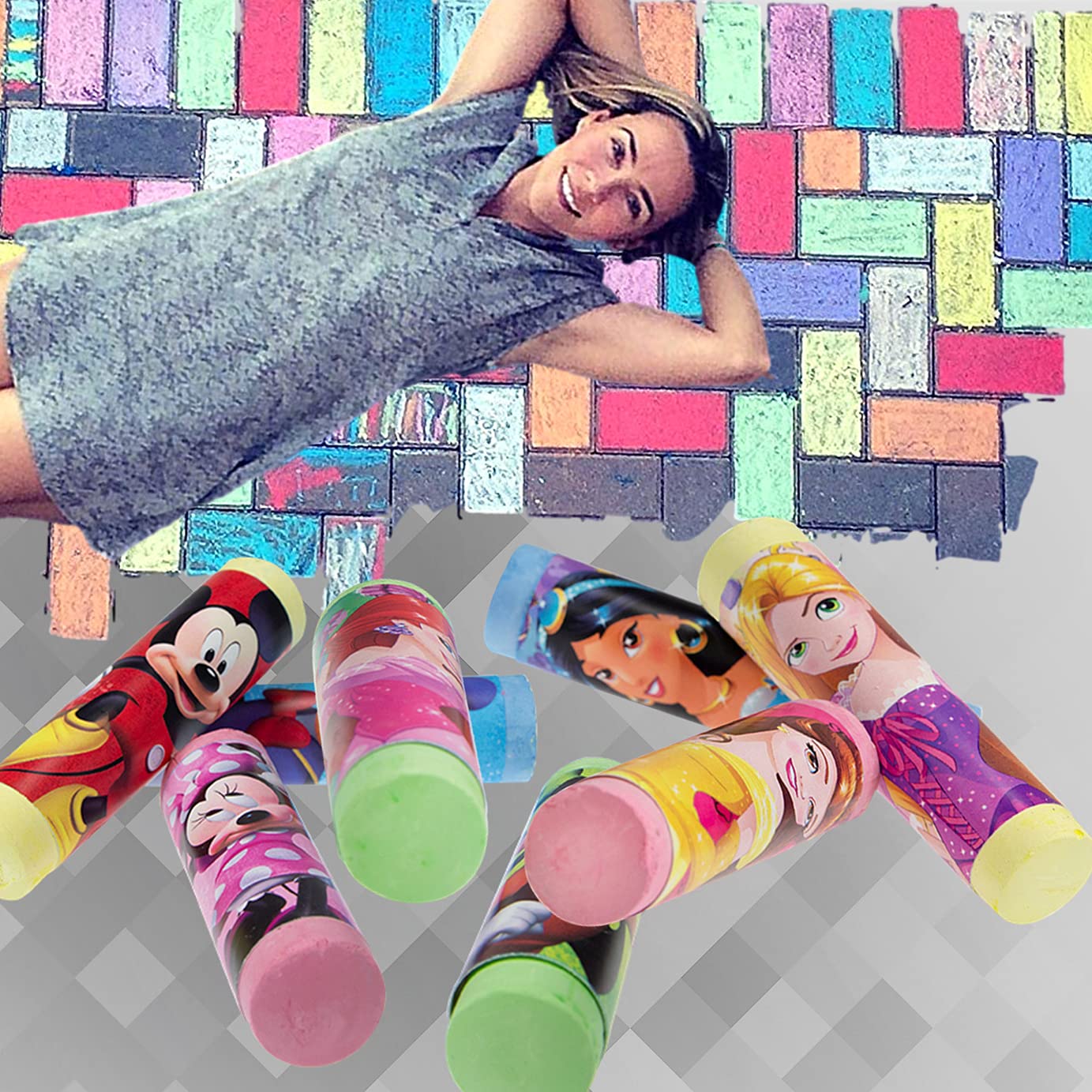 Disney Mickey & Minnie Jumbo Sidewalk Chalk Sticks (12-Pack) - Non-Toxic Washable Outdoor Chalk for Kids - Perfect for Driveway Art, Birthday Parties & Summer Outdoor Activities A-7810-1