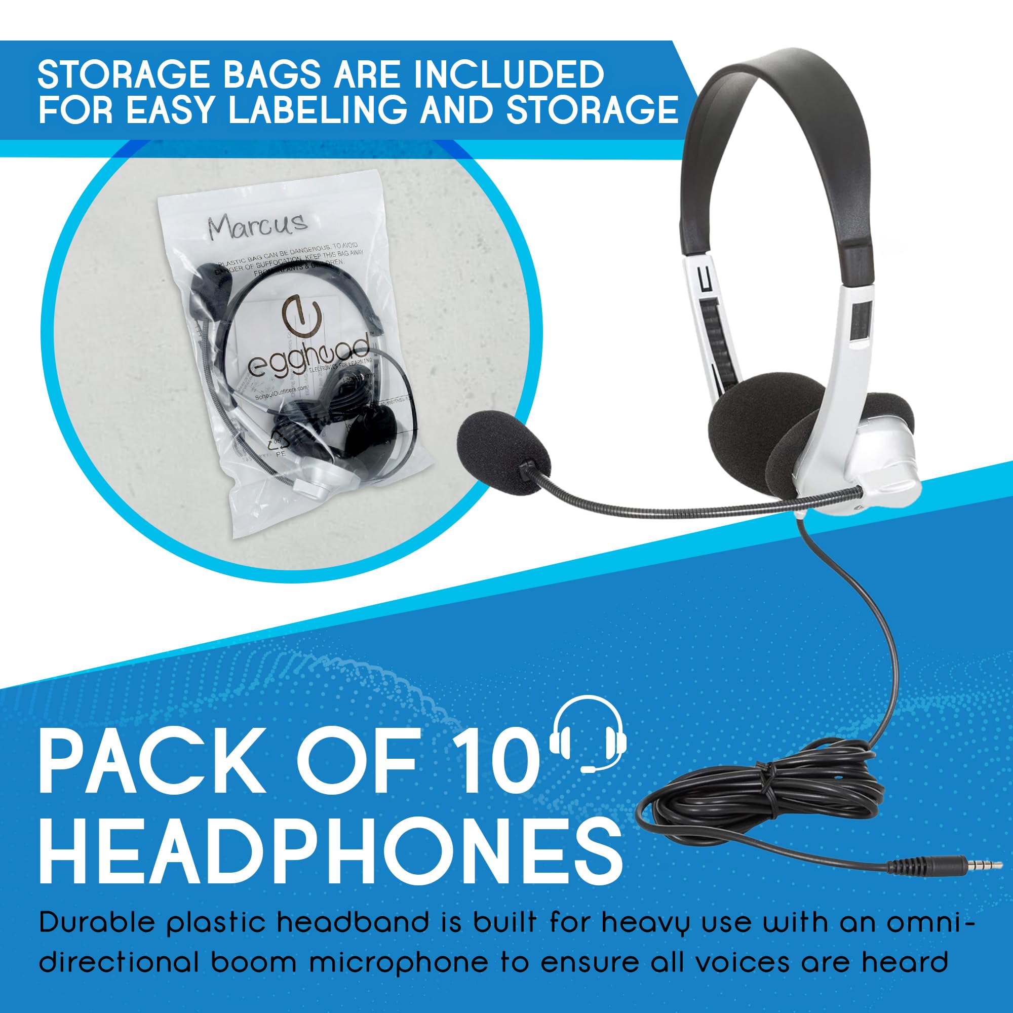 Egghead EGG-IAG-1007TRSS-10-PK-SO Wireless Multimedia Headset with Volume Control - Black/Silver (10 Pack) for Office, Call Center & Remote Work