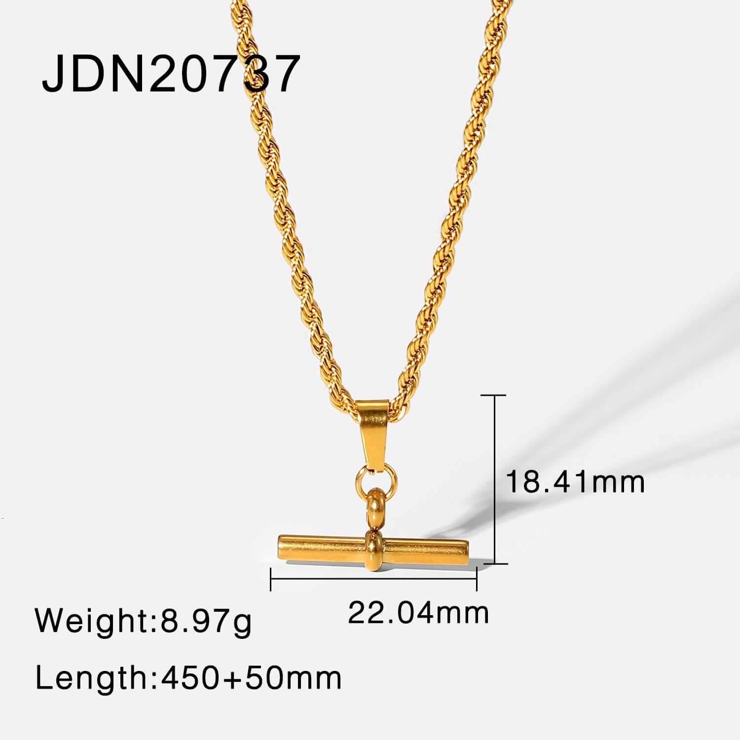 18K Gold Plated Figaro & Rope Chain T Bar Pendant Necklace for Women - Elegant Layering Jewelry Gift for Birthday, Anniversary & Valentine's Day | JDN735